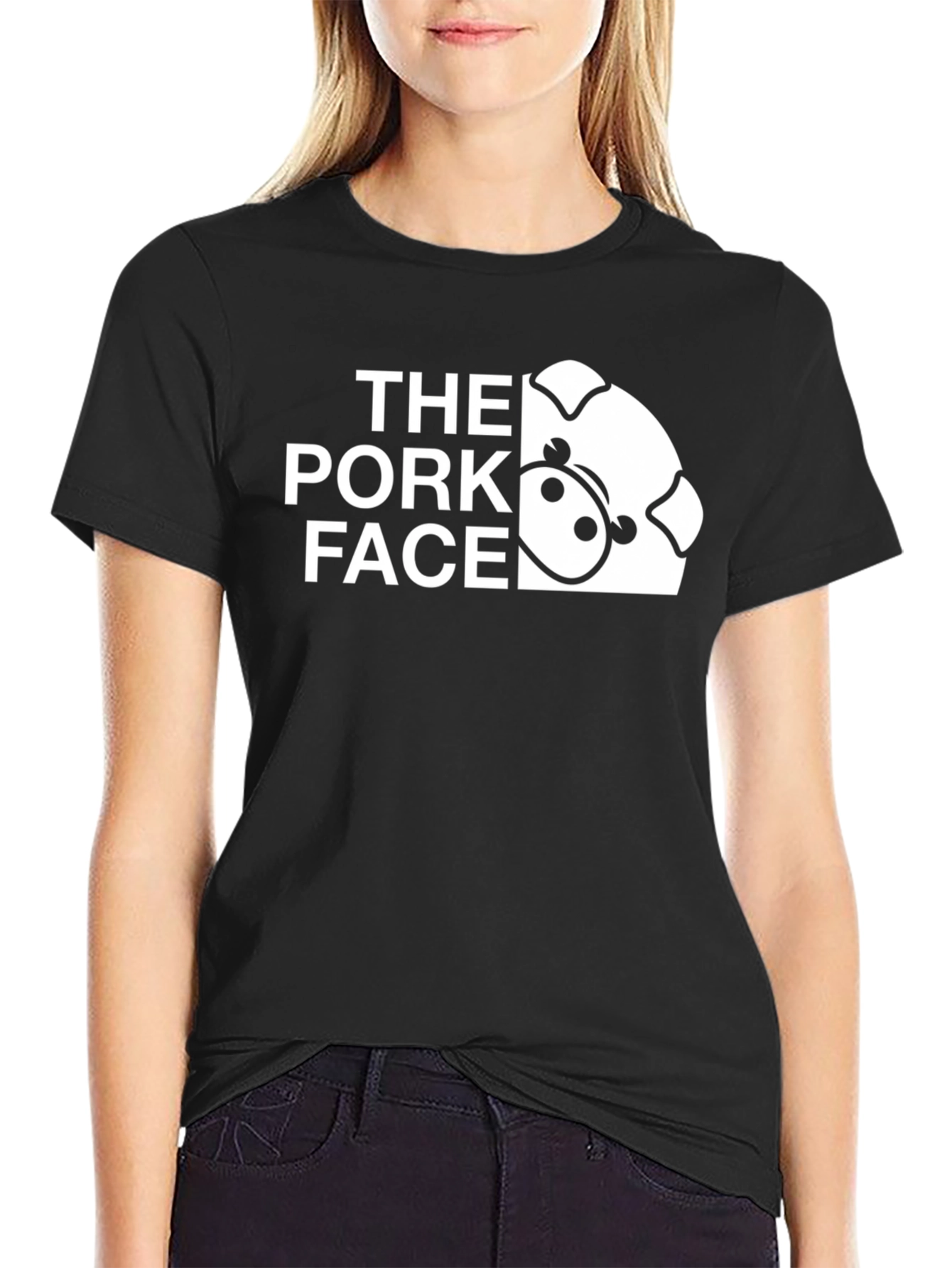 Black The Pork Face Graphic Tee - Cool Pig Design view 2
