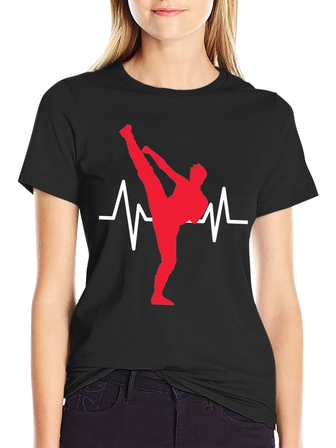 Black Martial Arts Heartbeat T-Shirt - Black view 2