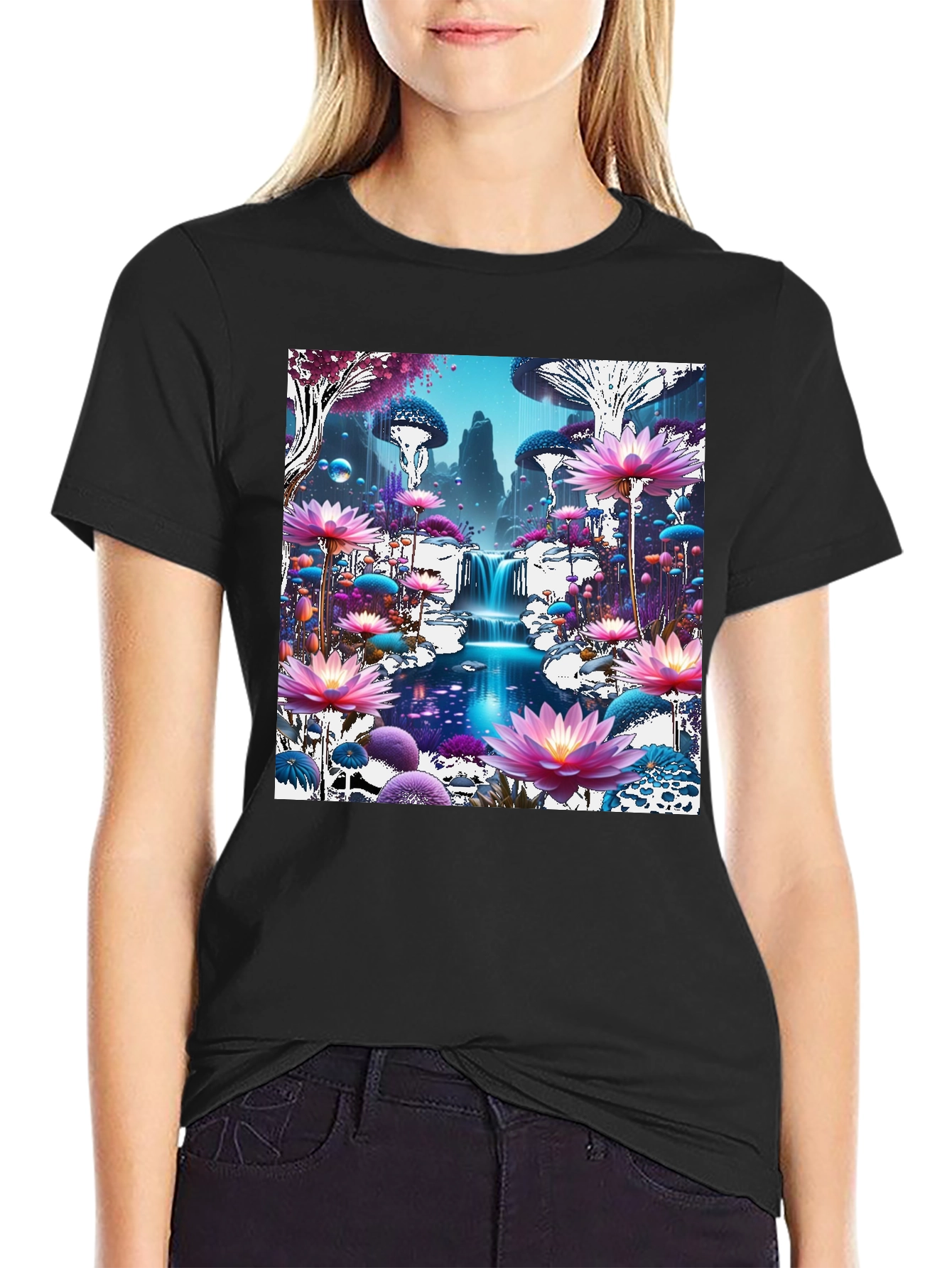 Black Mystical Mushroom Wonderland Graphic Tee view 2