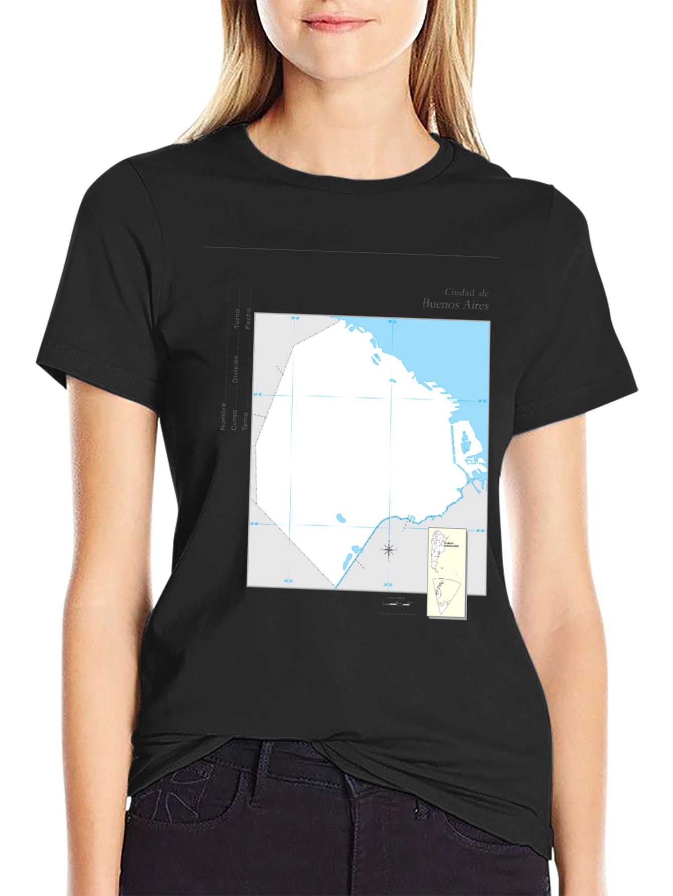 Black Nautical Chart Tee - Black Cotton Graphic T-Shirt view 2