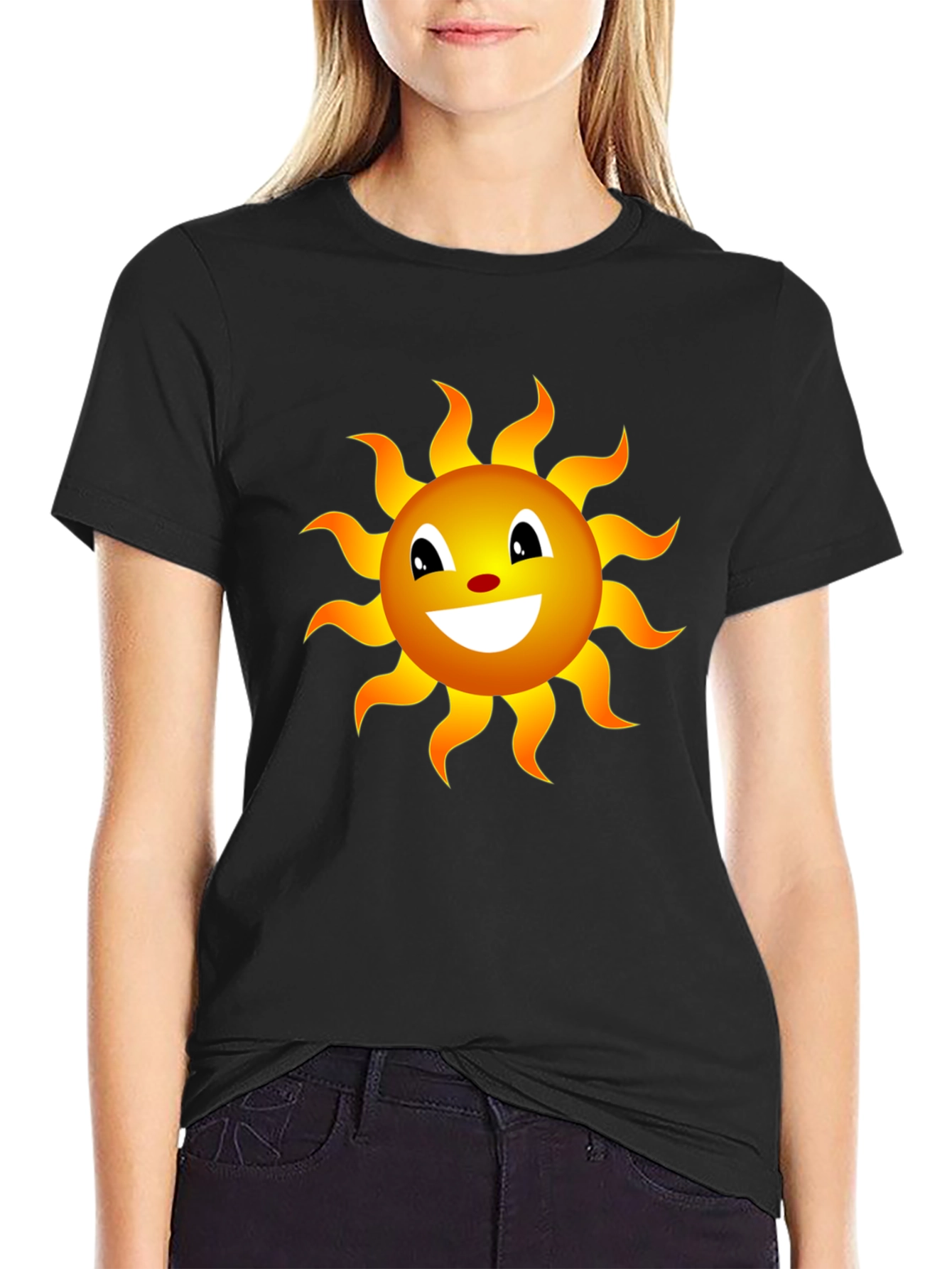 Black Smiling Sun Graphic Tee - Black Cotton Blend Shirt view 2