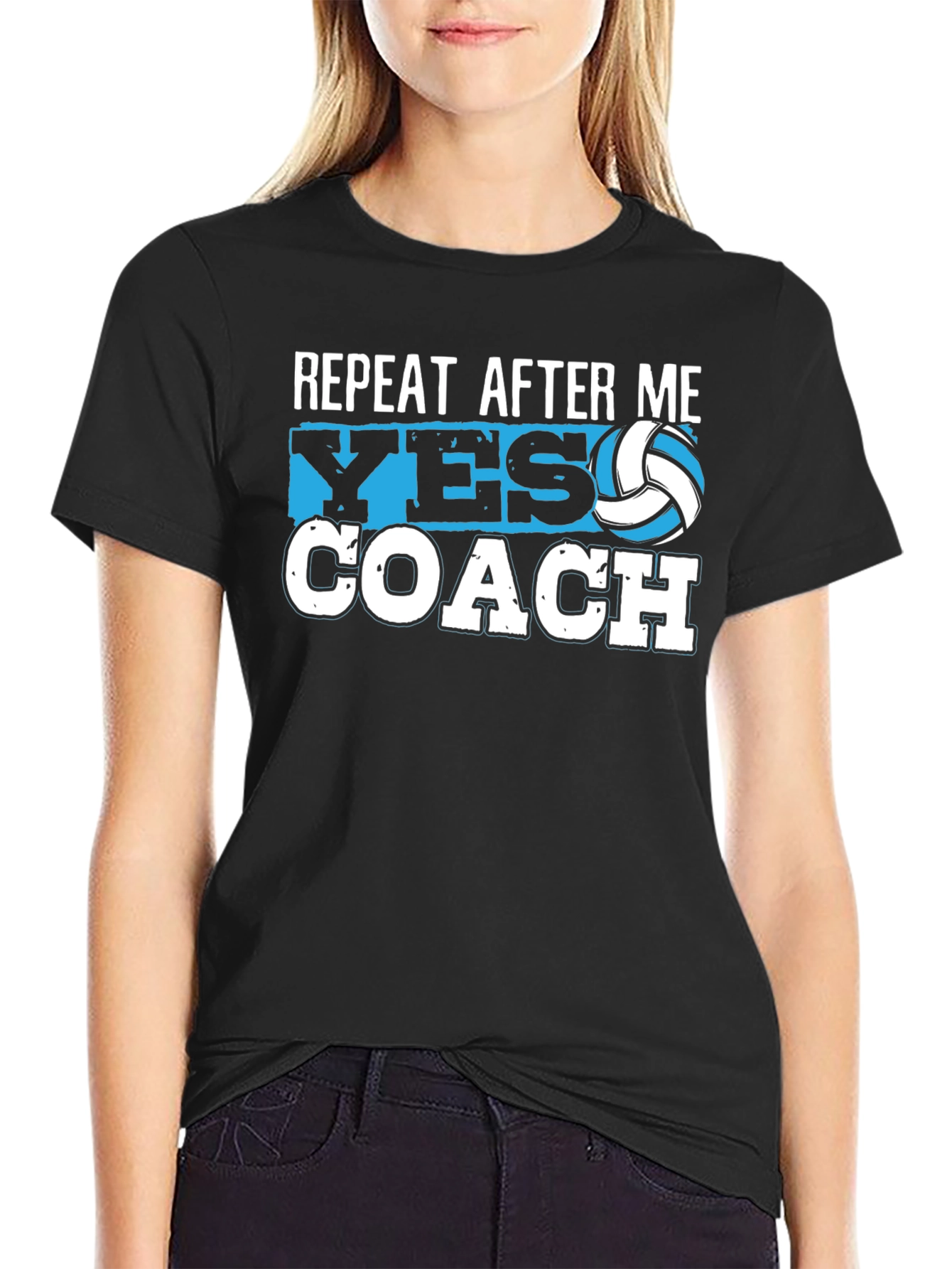Black Repeat After Me Yes Coach Volleyball T-Shirt view 2