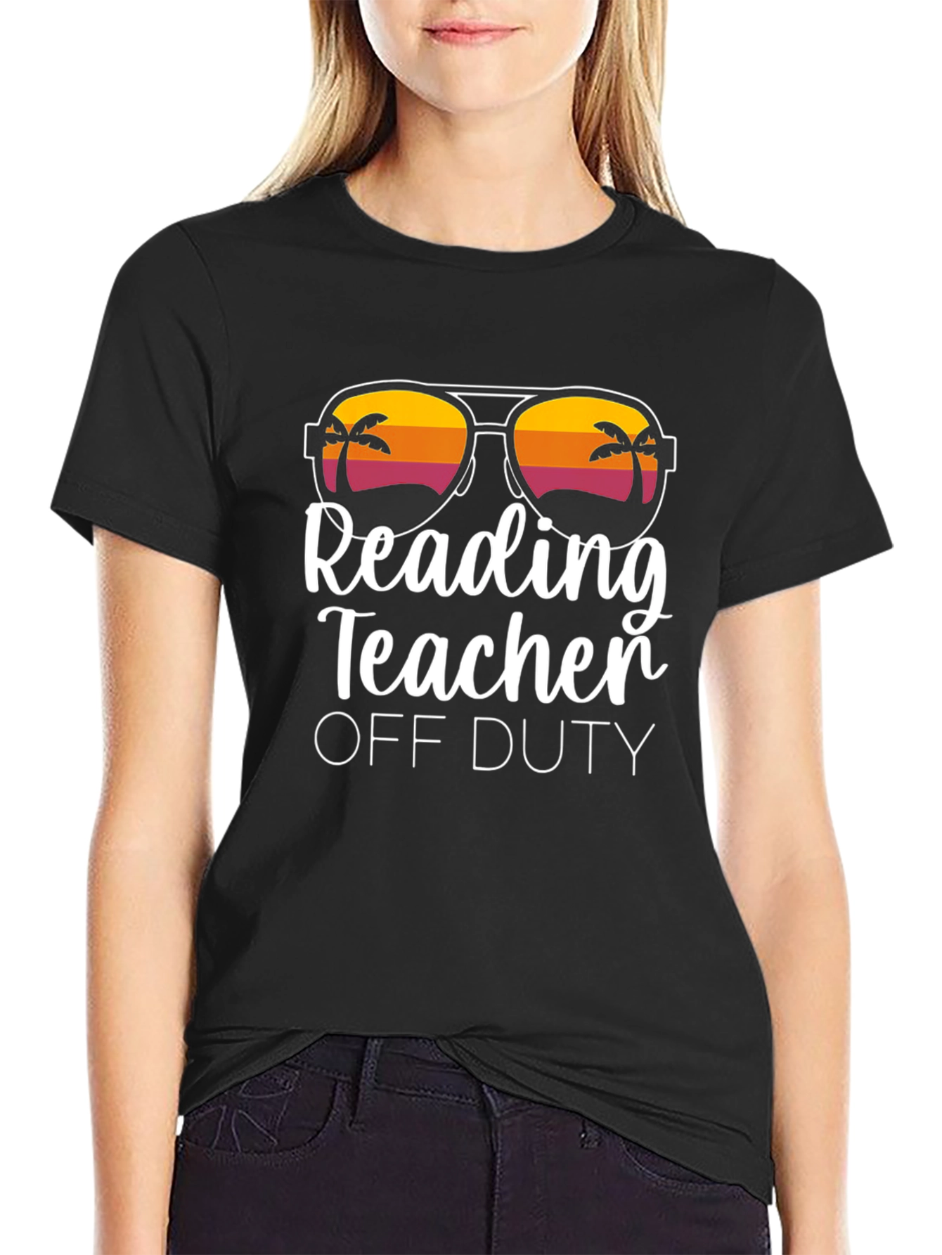 Reading Teacher Off Duty T-Shirt - Black Cotton Tee - 2
