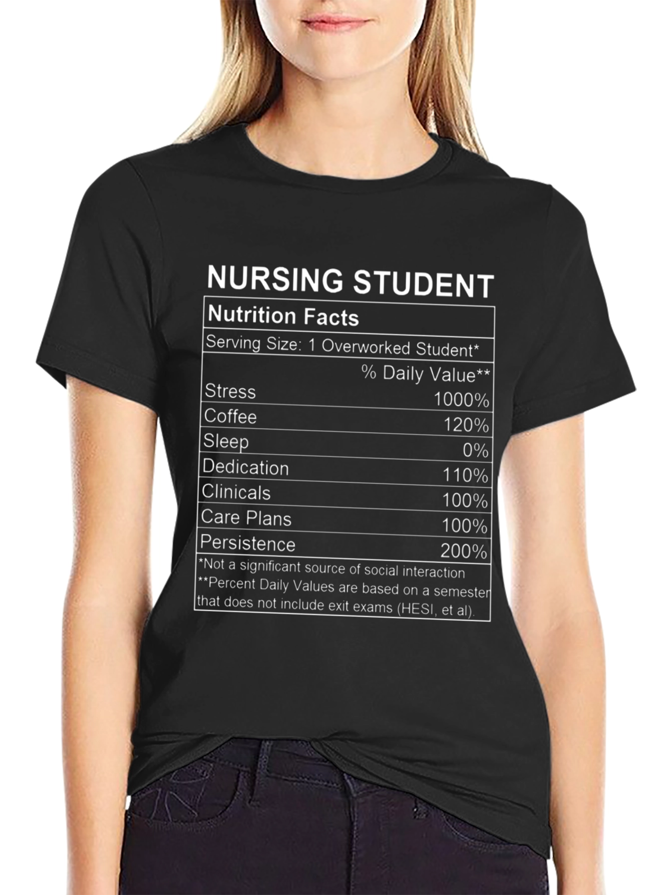Black Nursing Student Nutrition Facts T-Shirt view 2