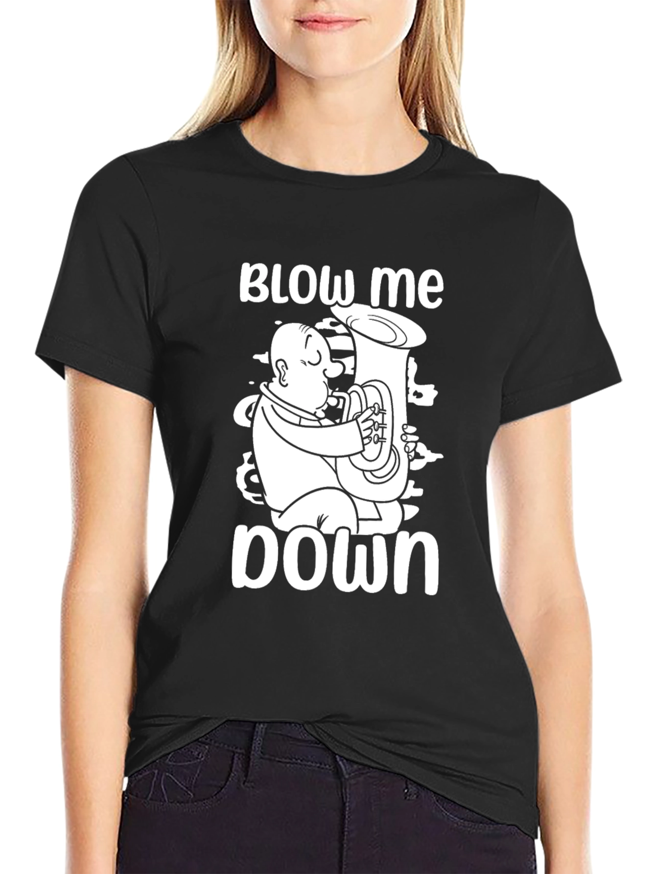 Black Blow Me Down Tuba Player Graphic Tee view 2