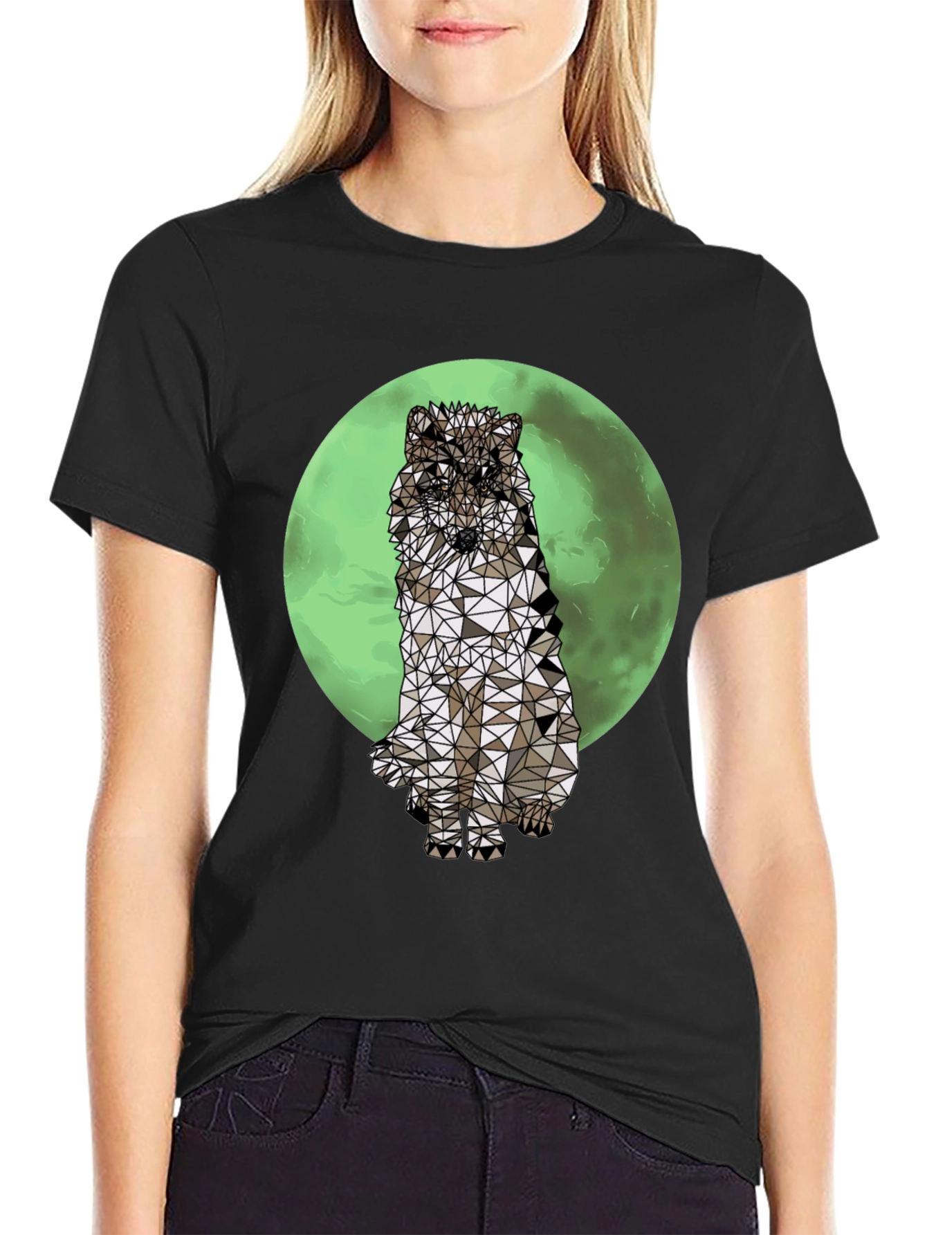 Black Geometric Wolf T-Shirt - Graphic Tee view 2