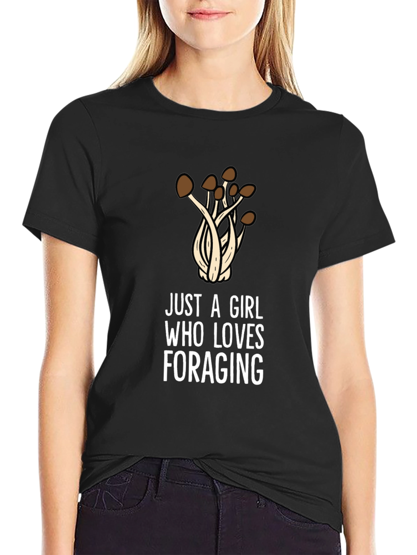 Black Just a Girl Who Loves Foraging T-Shirt - Mushroom Design view 2