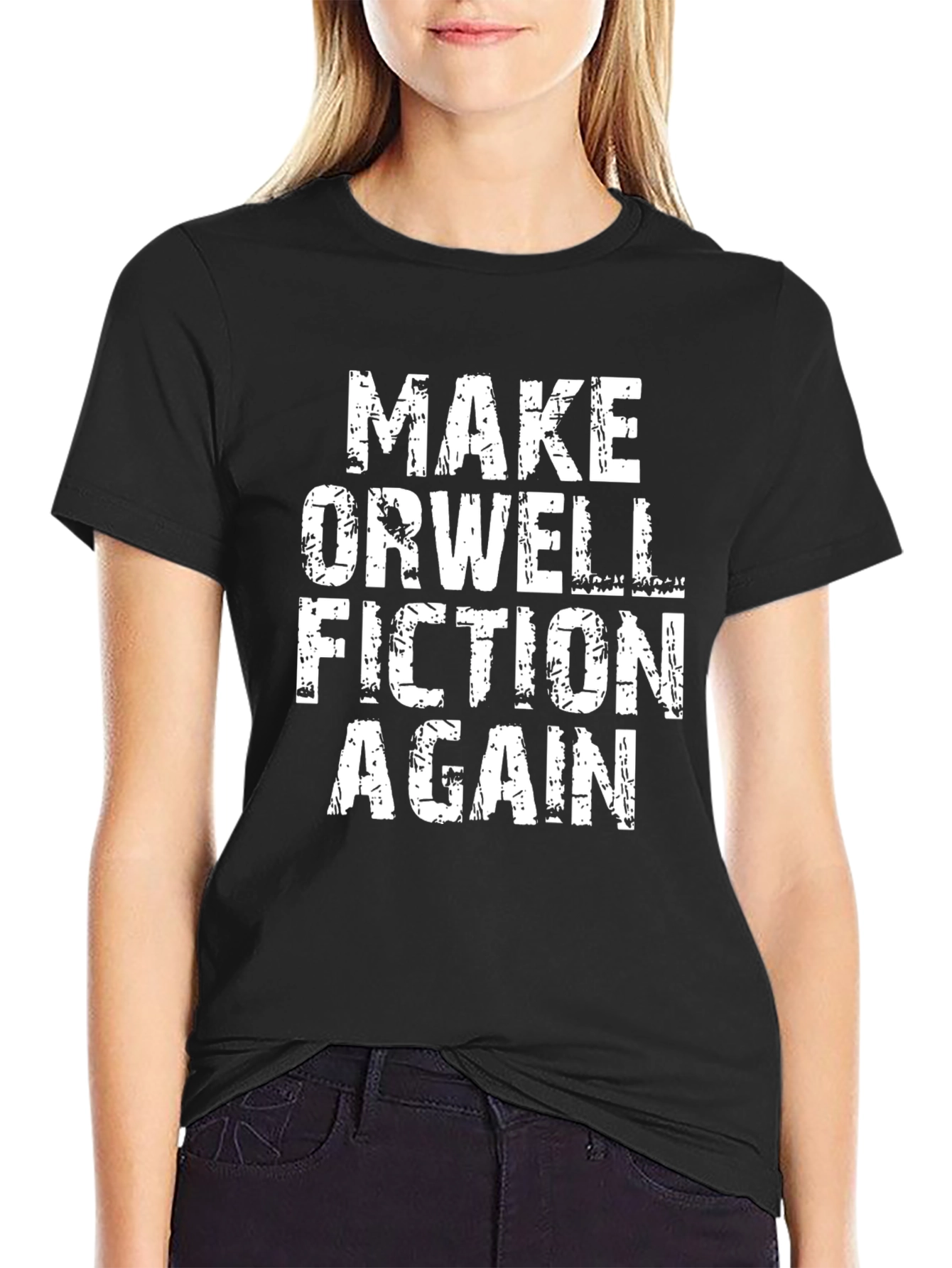 Black Make Orwell Fiction Again T-Shirt - Political Statement Tee view 2