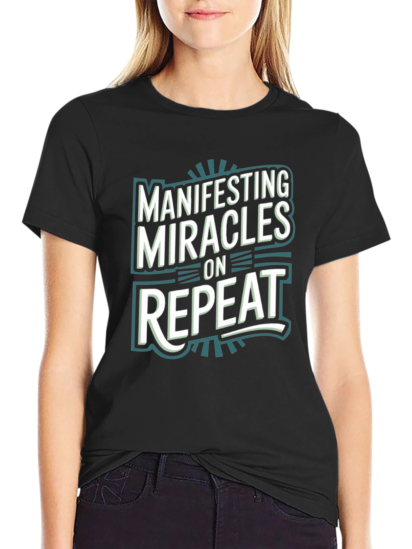 Black Manifesting Miracles On Repeat Black Graphic Tee view 2