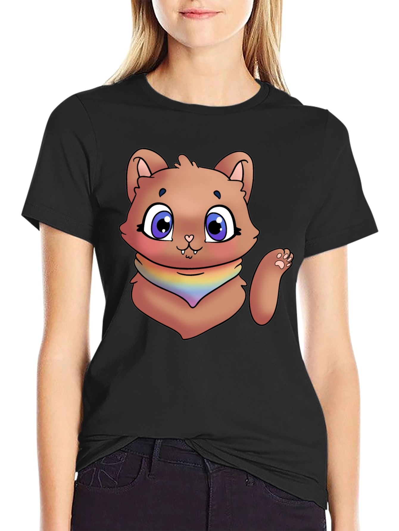 Black Cartoon Cat T-Shirt view 2