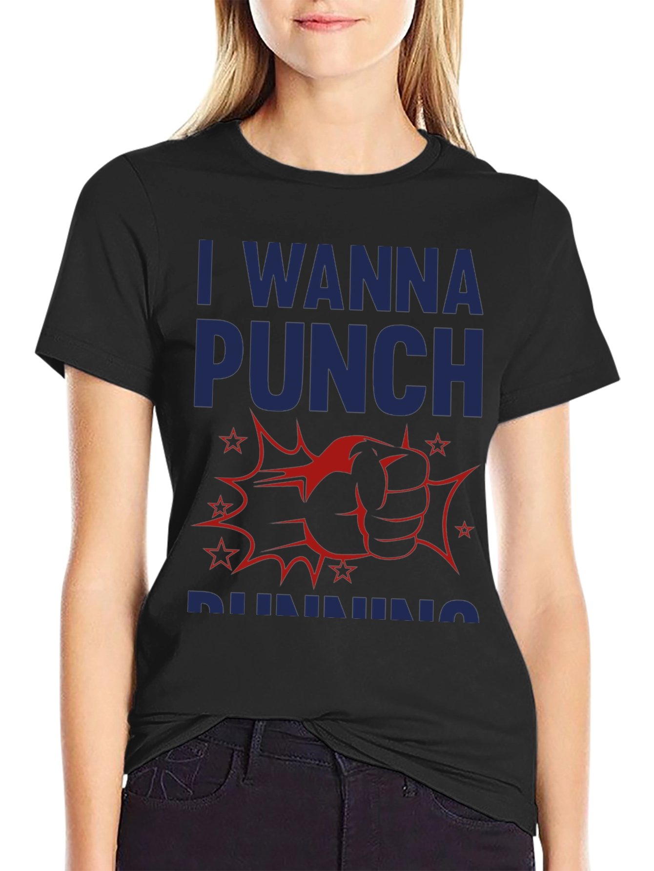 Black I Wanna Punch Running Funny Graphic T-Shirt view 2