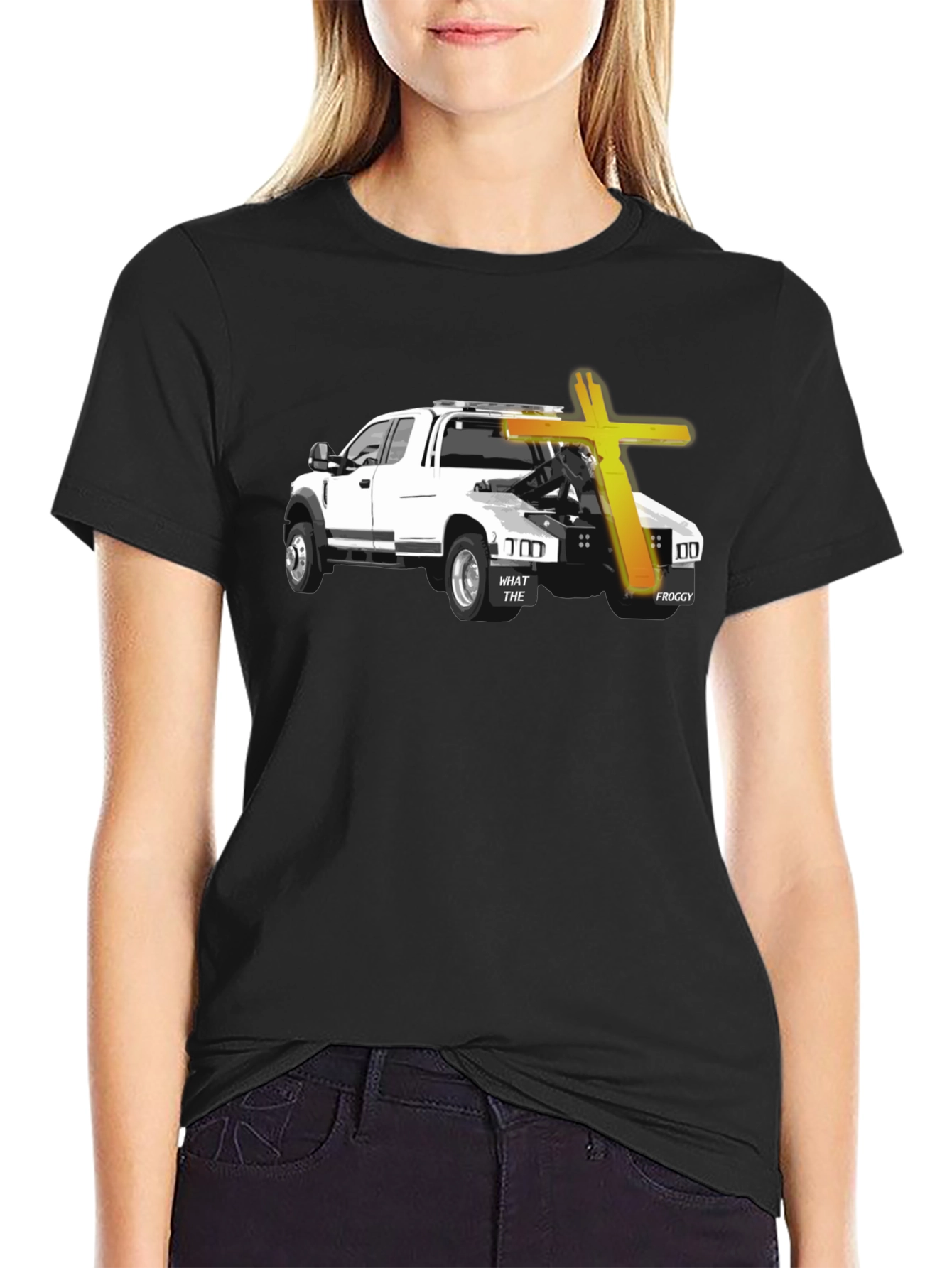 Black Tow Truck & Cross Graphic T-Shirt - Black view 2