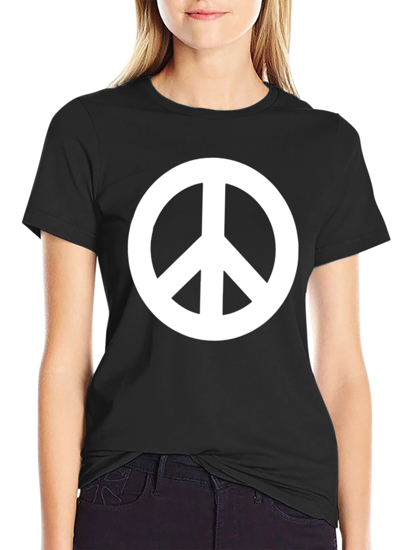 Black Peace Sign Graphic Black T-Shirt view 2