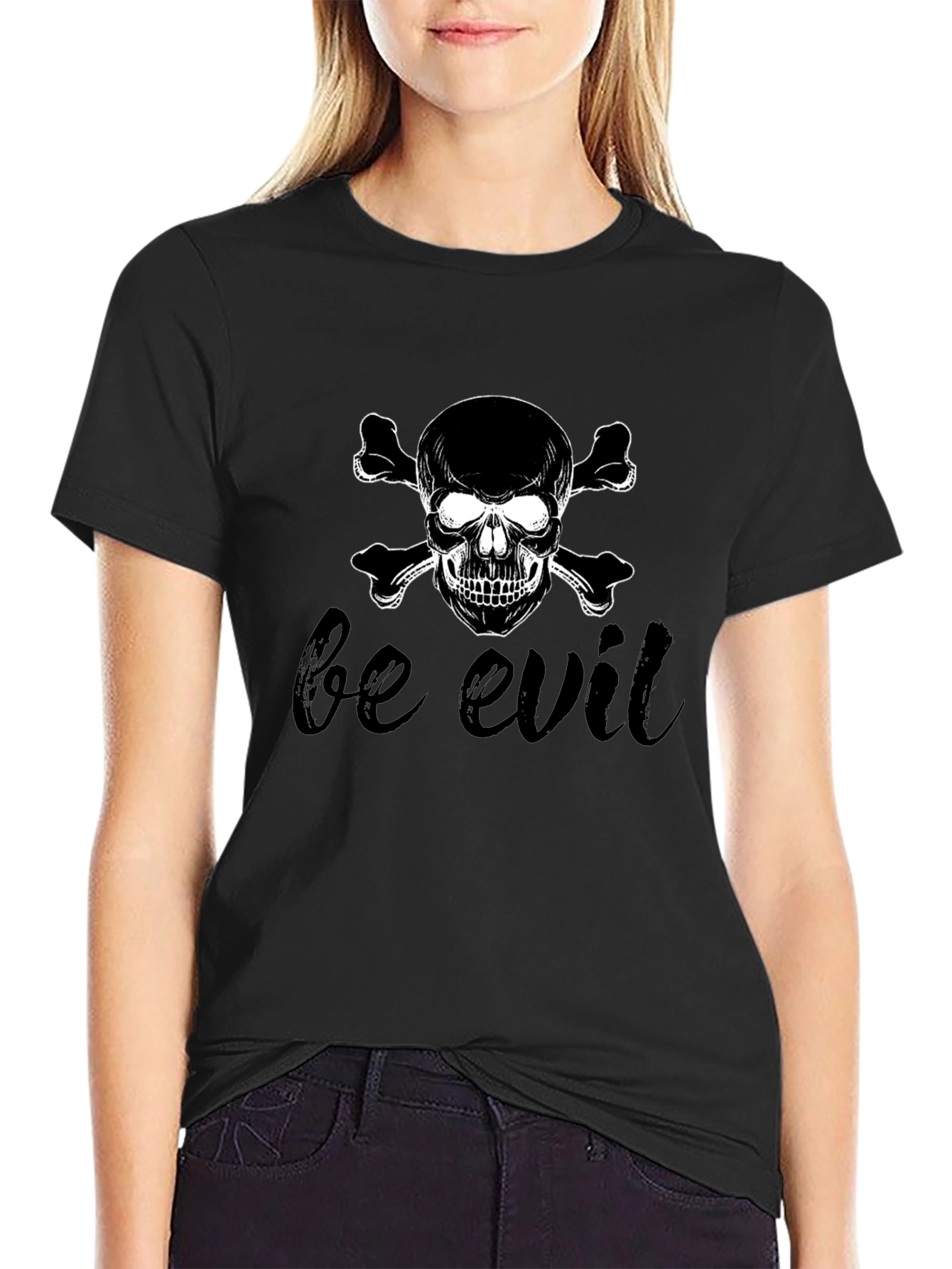 Black Be Evil Skull & Crossbones Graphic Tee view 2