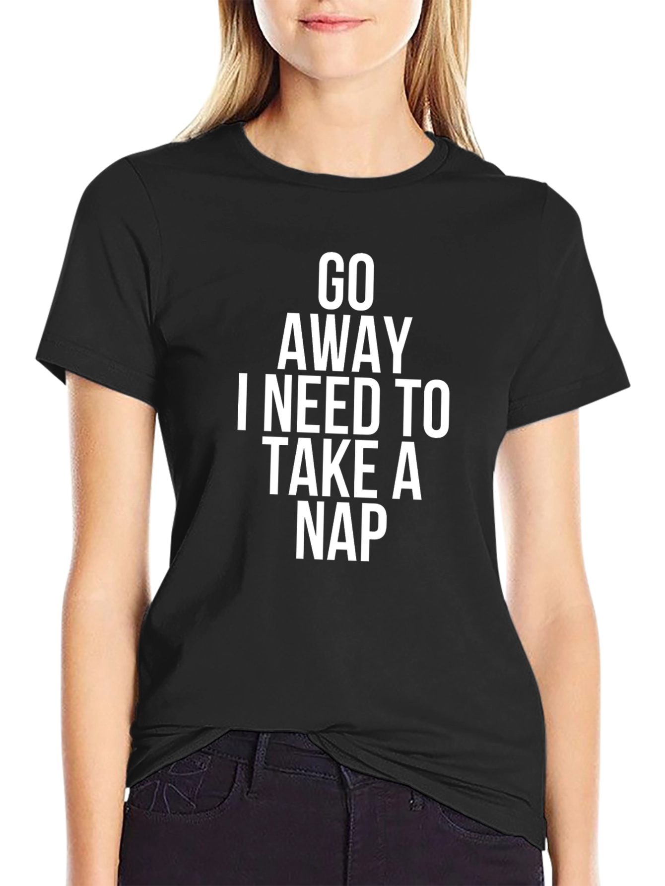 Black Funny "Go Away I Need To Take A Nap" Black T-Shirt view 2