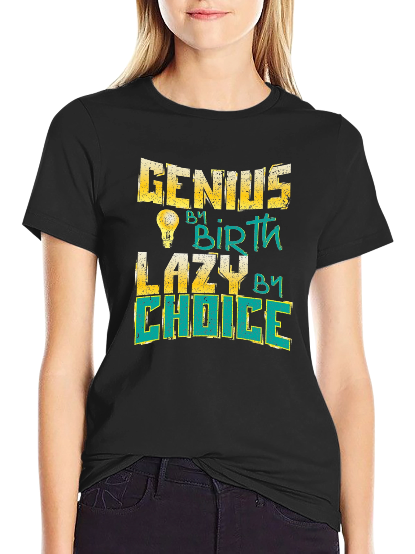 Black Genius By Birth Lazy By Choice Black T-Shirt view 2