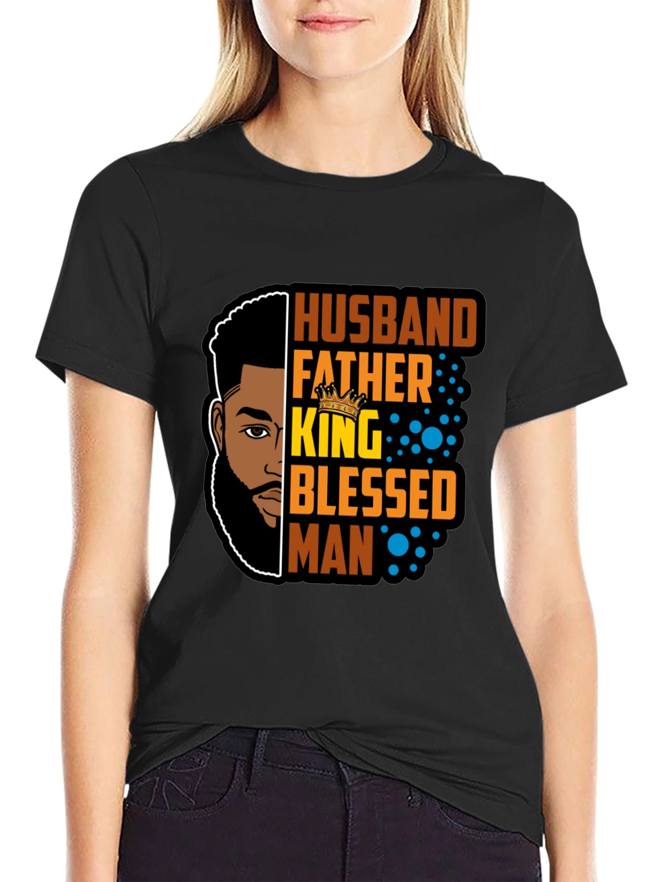 Black Husband Father King Blessed Man Black T-Shirt view 2
