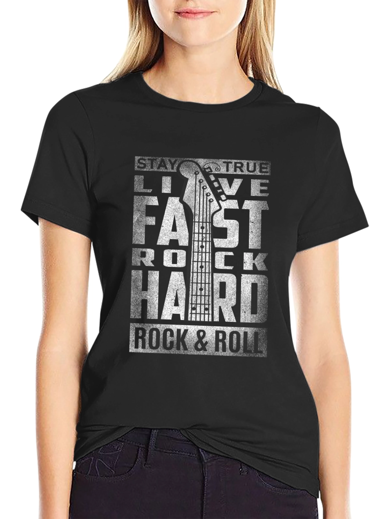 Black Rock & Roll Guitar T-Shirt - Live Fast, Rock Hard view 2