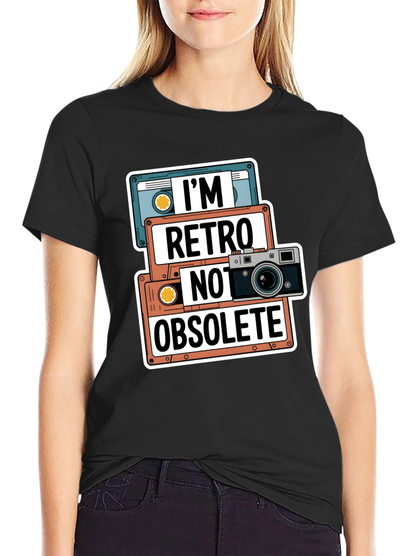 Black Retro Cassette & Camera T-Shirt view 2