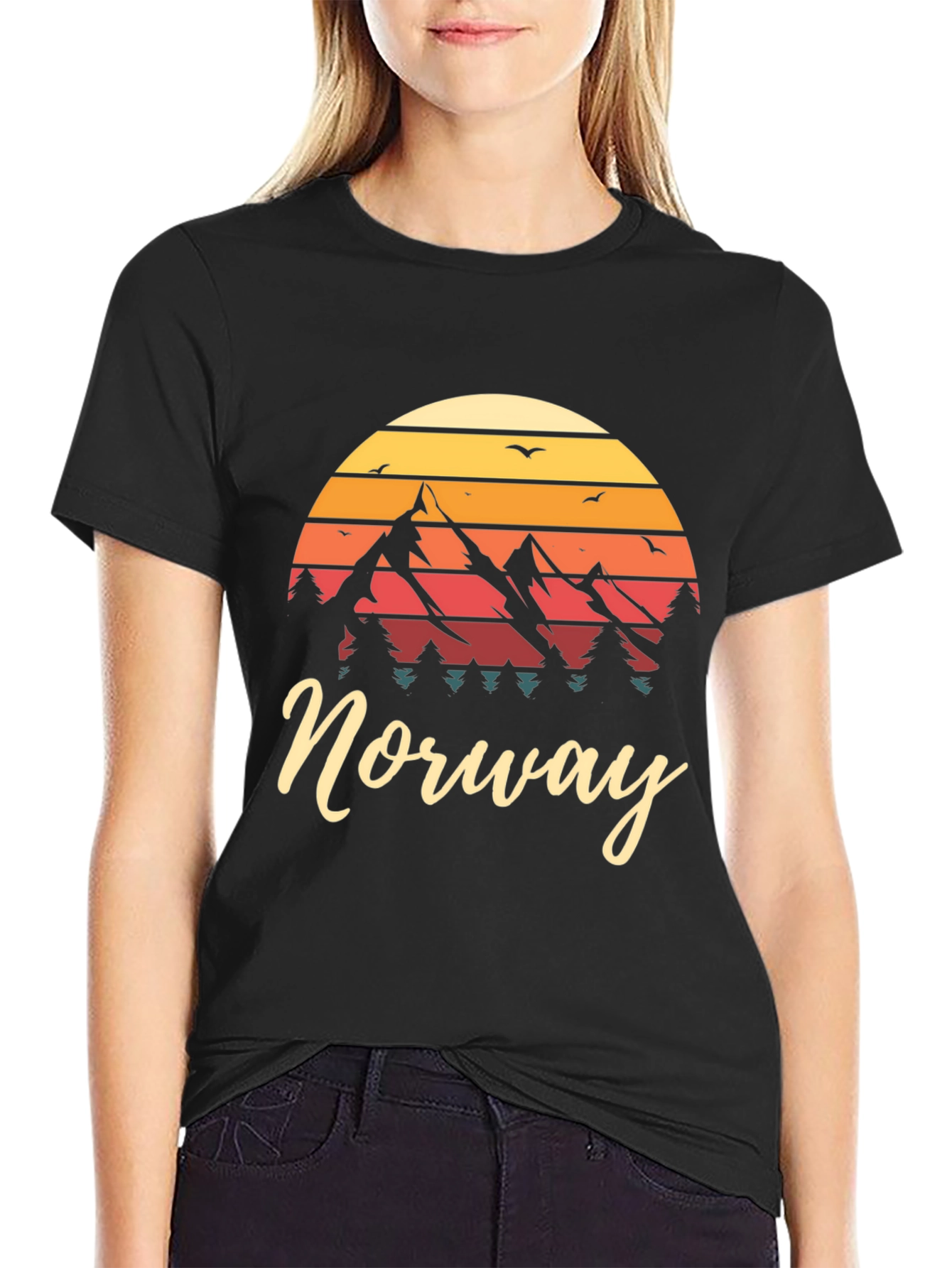 Black Norway Mountain Sunset Graphic Tee view 2