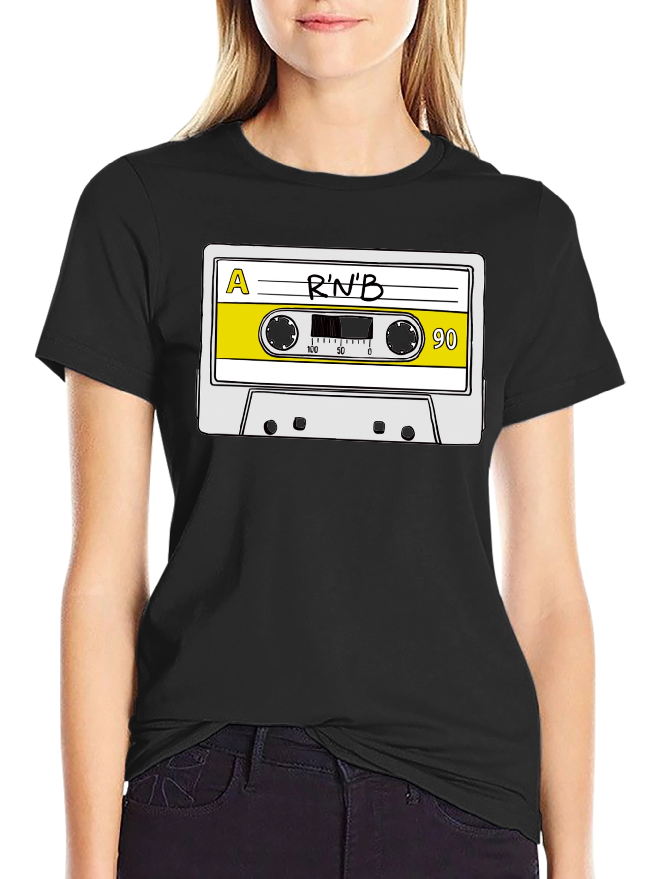 Black R'n'B Cassette Tape Graphic T-Shirt view 2
