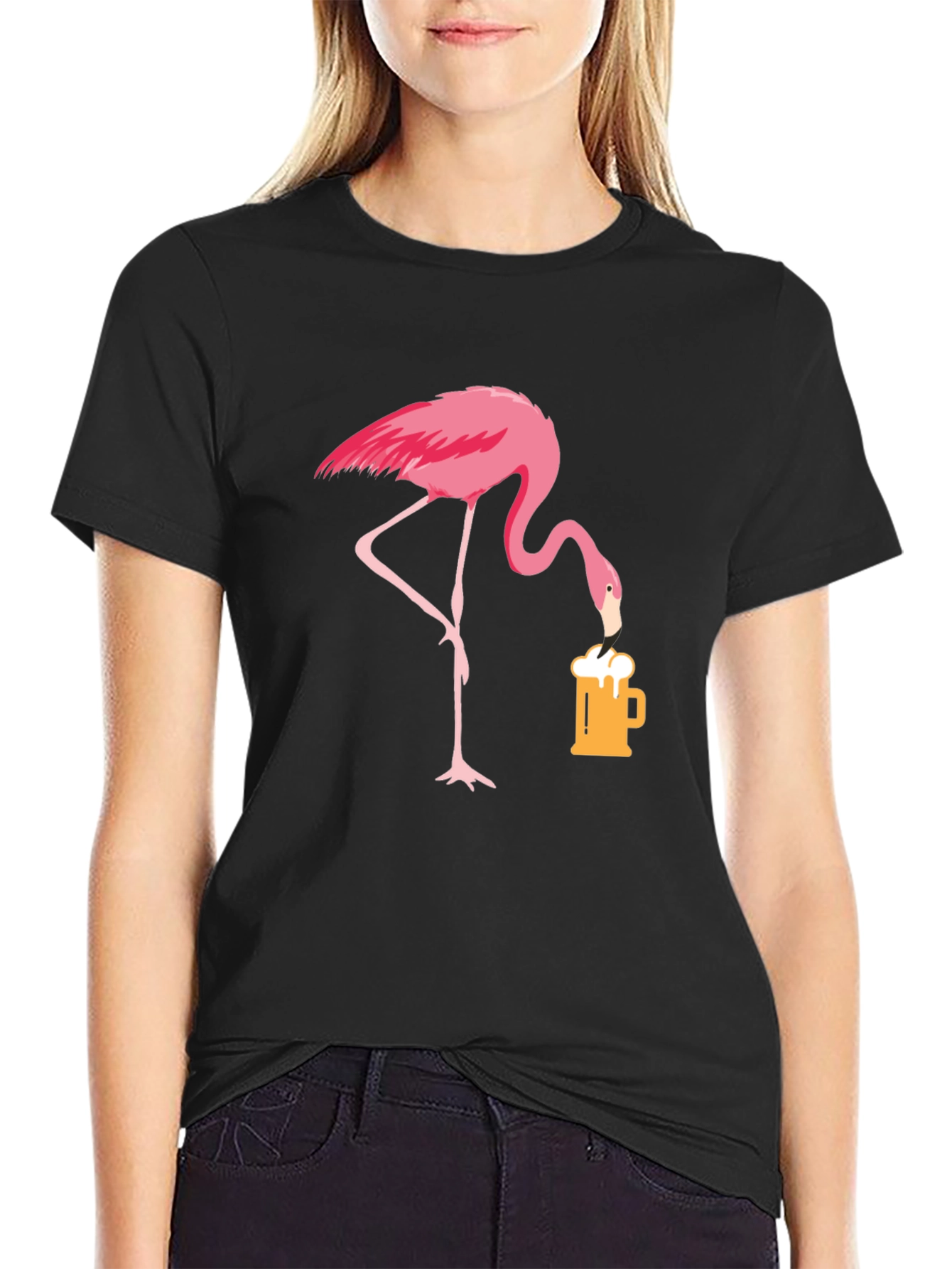 Black Flamingo Beer Lover T-Shirt - Casual Graphic Tee view 2