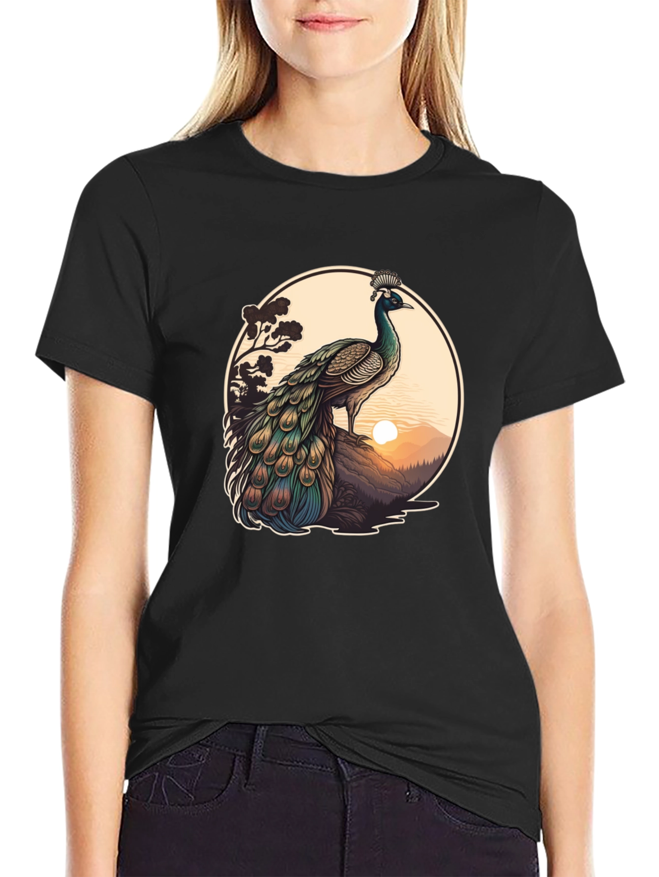 Black Peacock Graphic Tee - Nature Inspired Design view 2