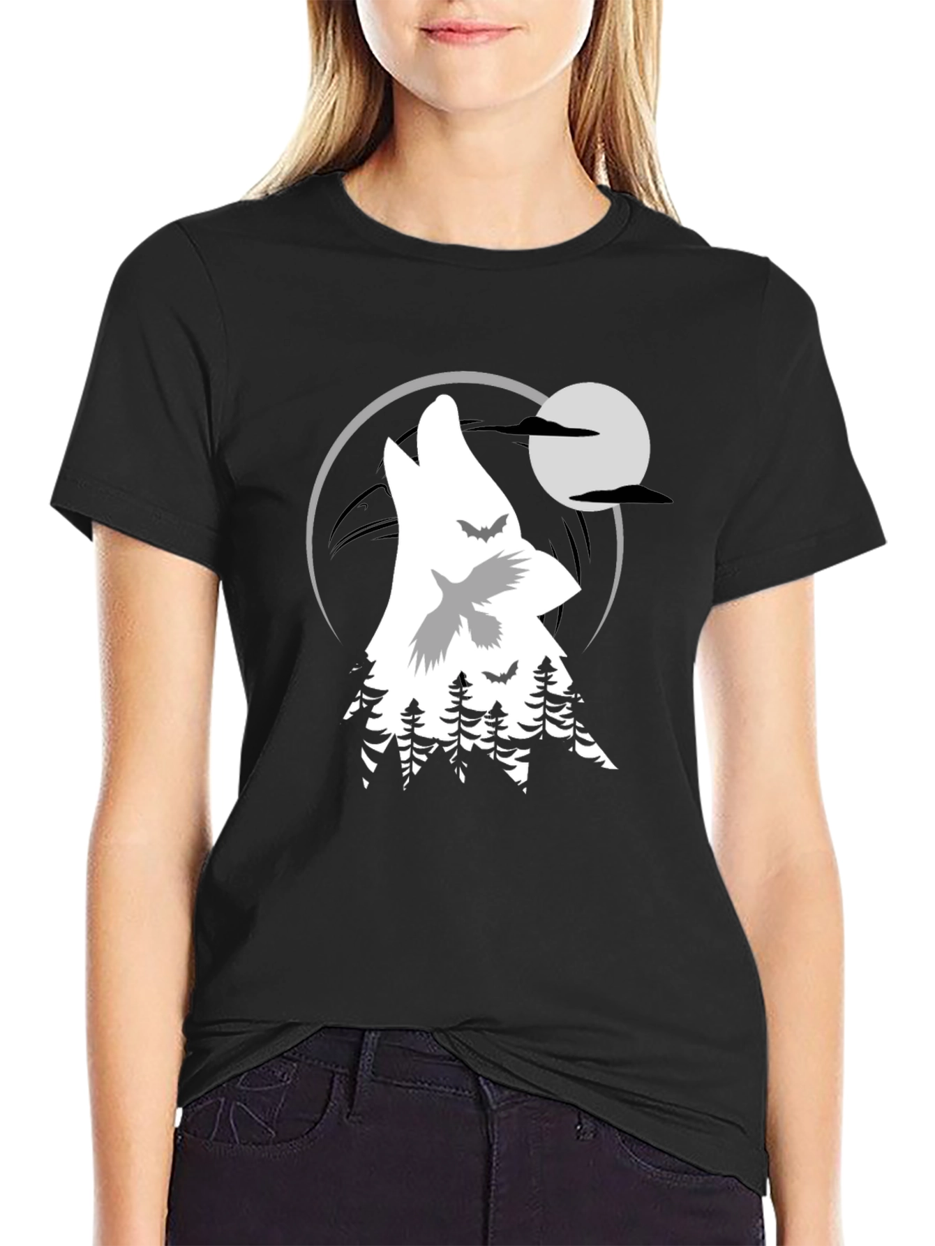 Black Wolf Moon Graphic T-Shirt view 2