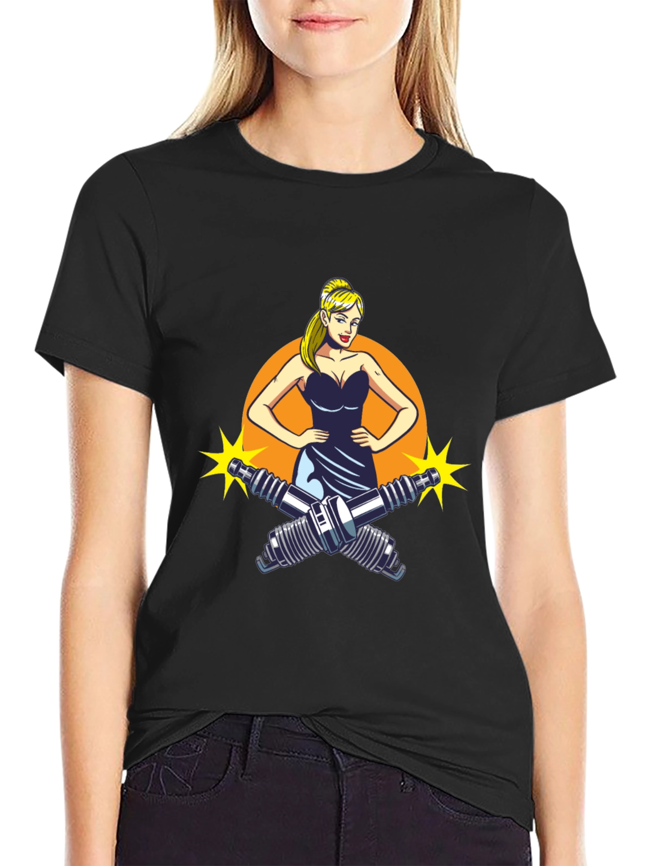 Black Cool Mechanic Girl T-Shirt view 2