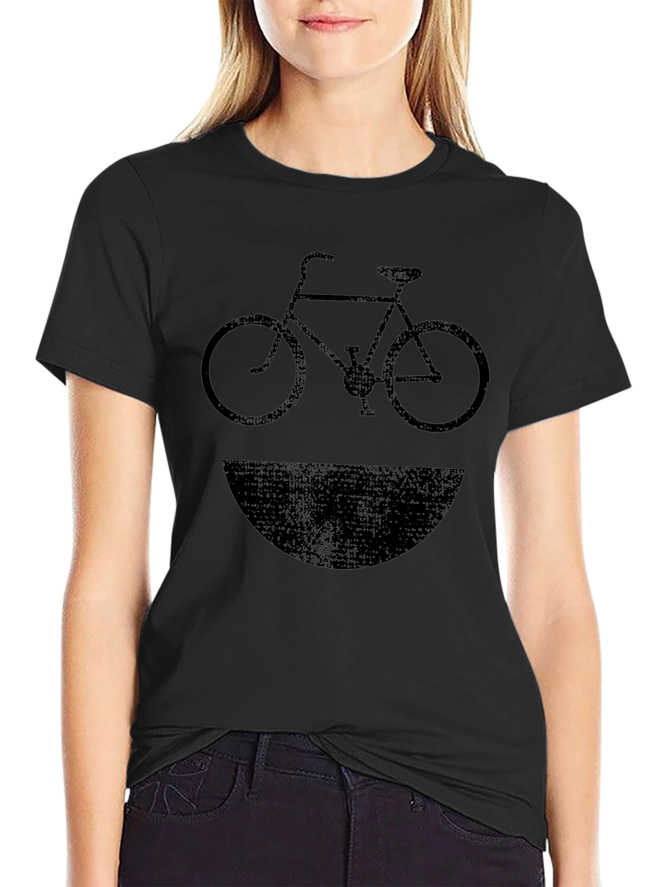 Black Vintage Bike Graphic T-Shirt - Black Crew Neck view 2