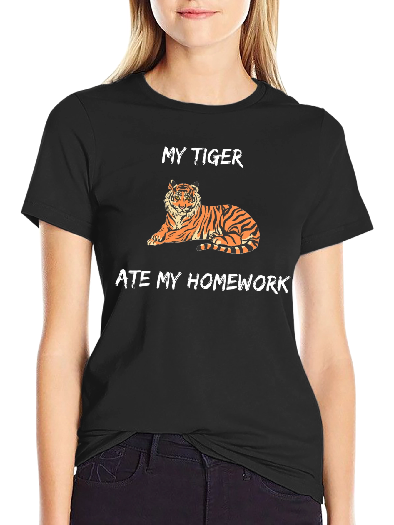 Black My Tiger Ate My Homework Funny T-Shirt view 2