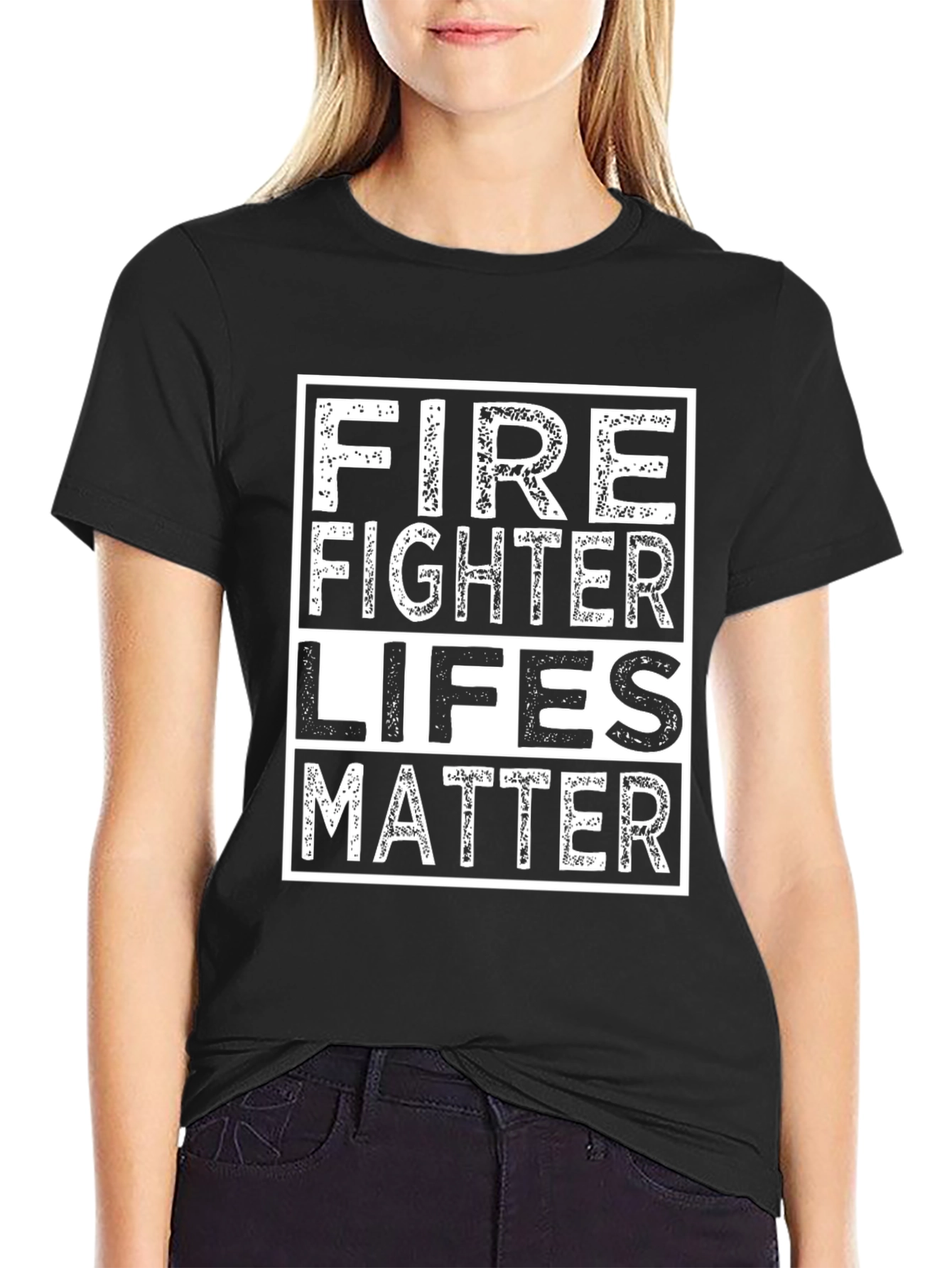 Black Firefighter Lives Matter T-Shirt - Black Cotton Tee view 2