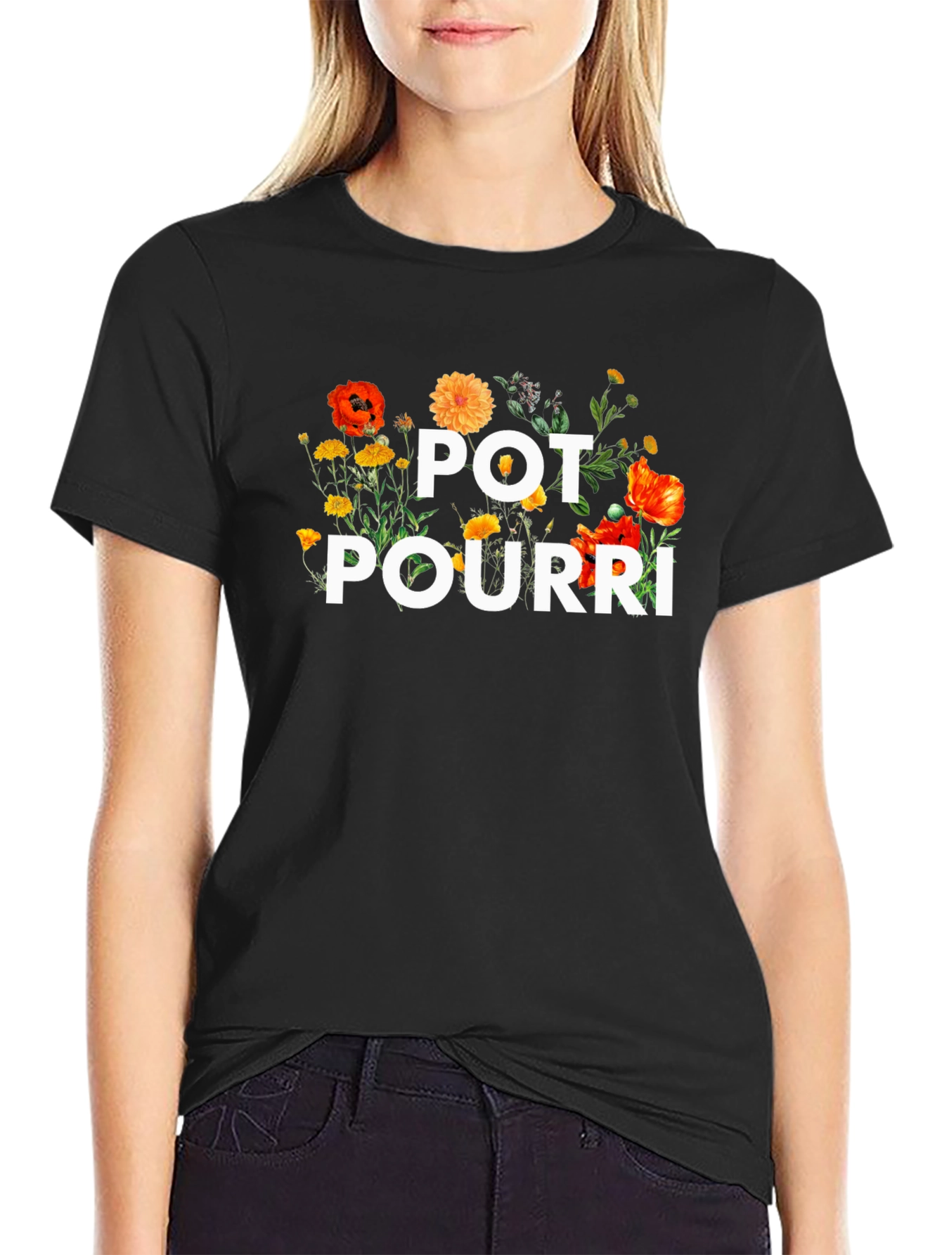 Black Pot Pourri Floral T-Shirt view 2