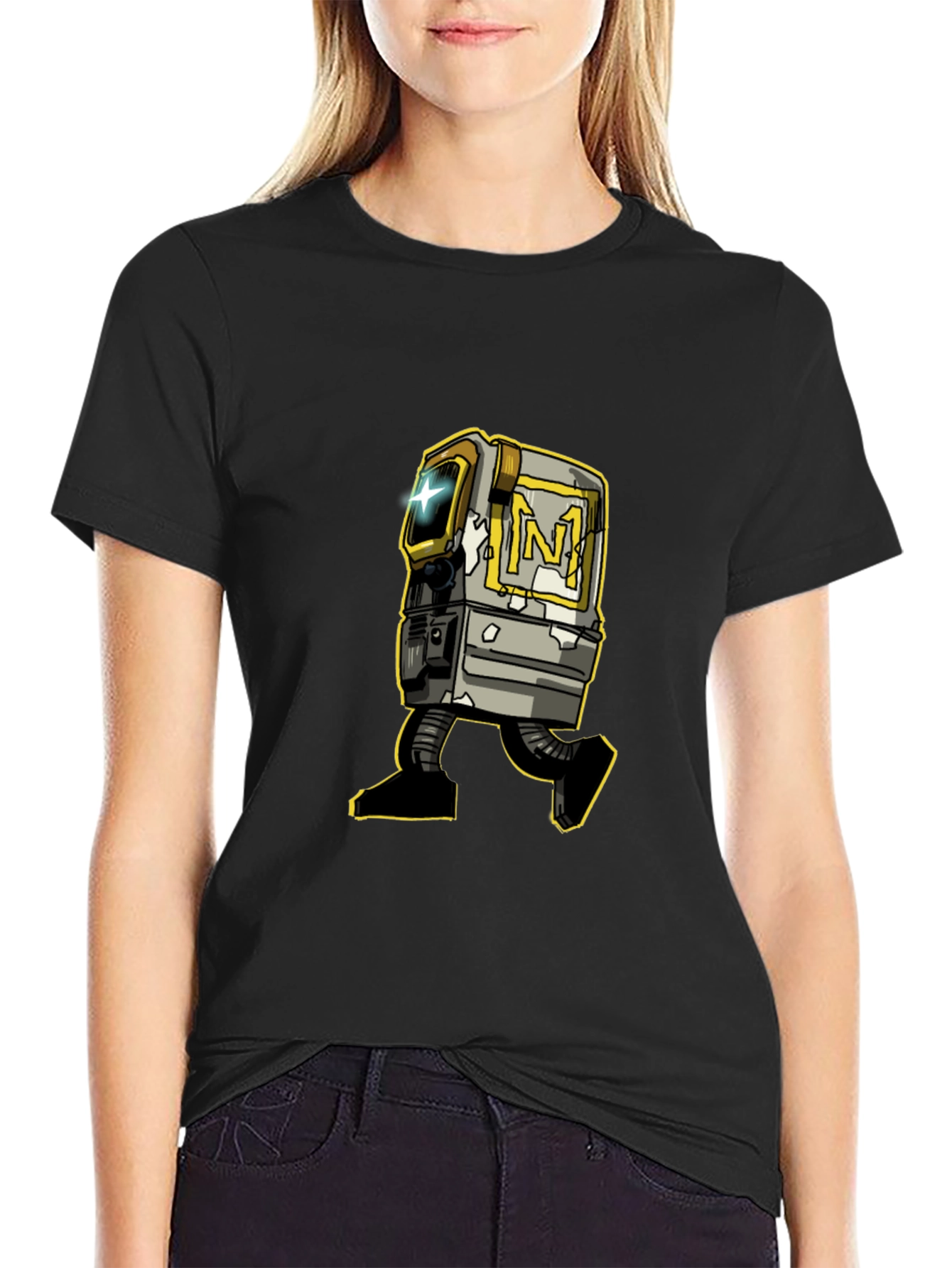 Black Retro Robot Graphic Tee - Stylish Black T-Shirt view 2