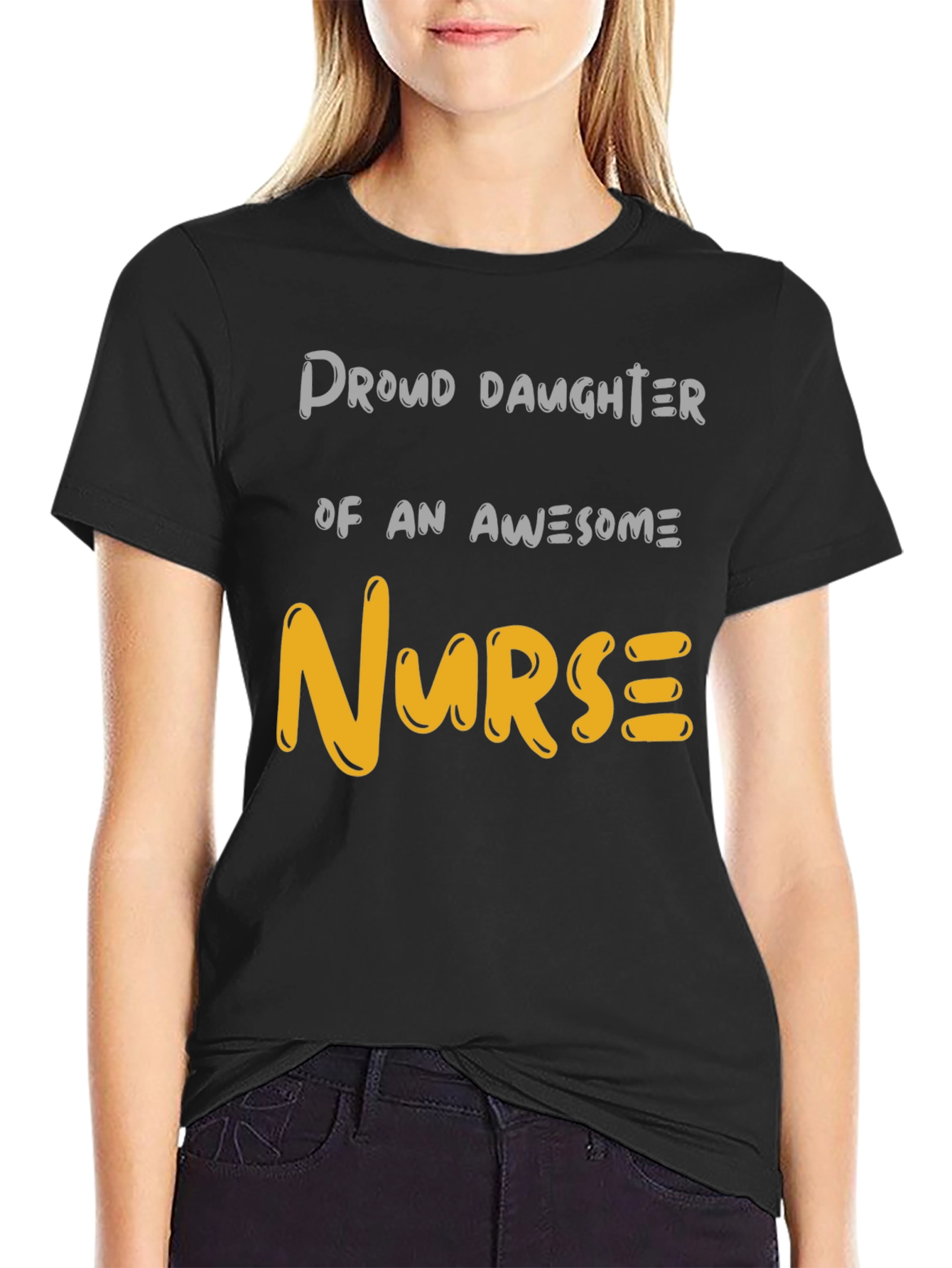 Black Proud Daughter Nurse T-Shirt view 2