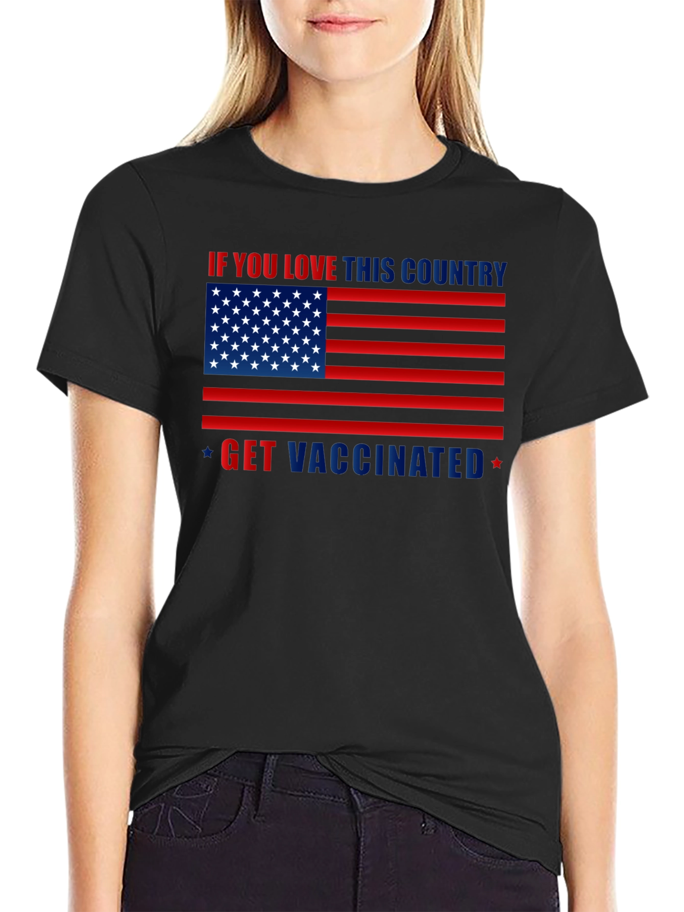 Black Patriotic Vaccination T-Shirt view 2