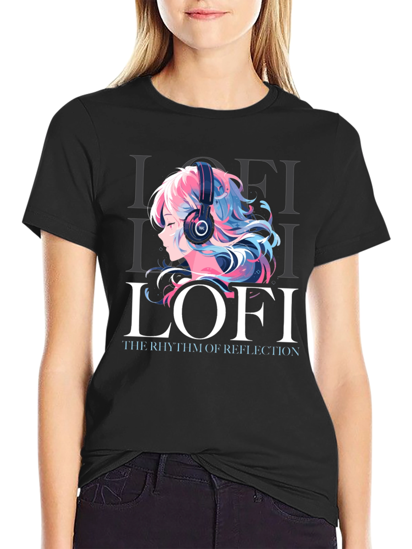 Black Lofi Anime Girl Graphic Tee - Comfortable Unisex T-Shirt view 2