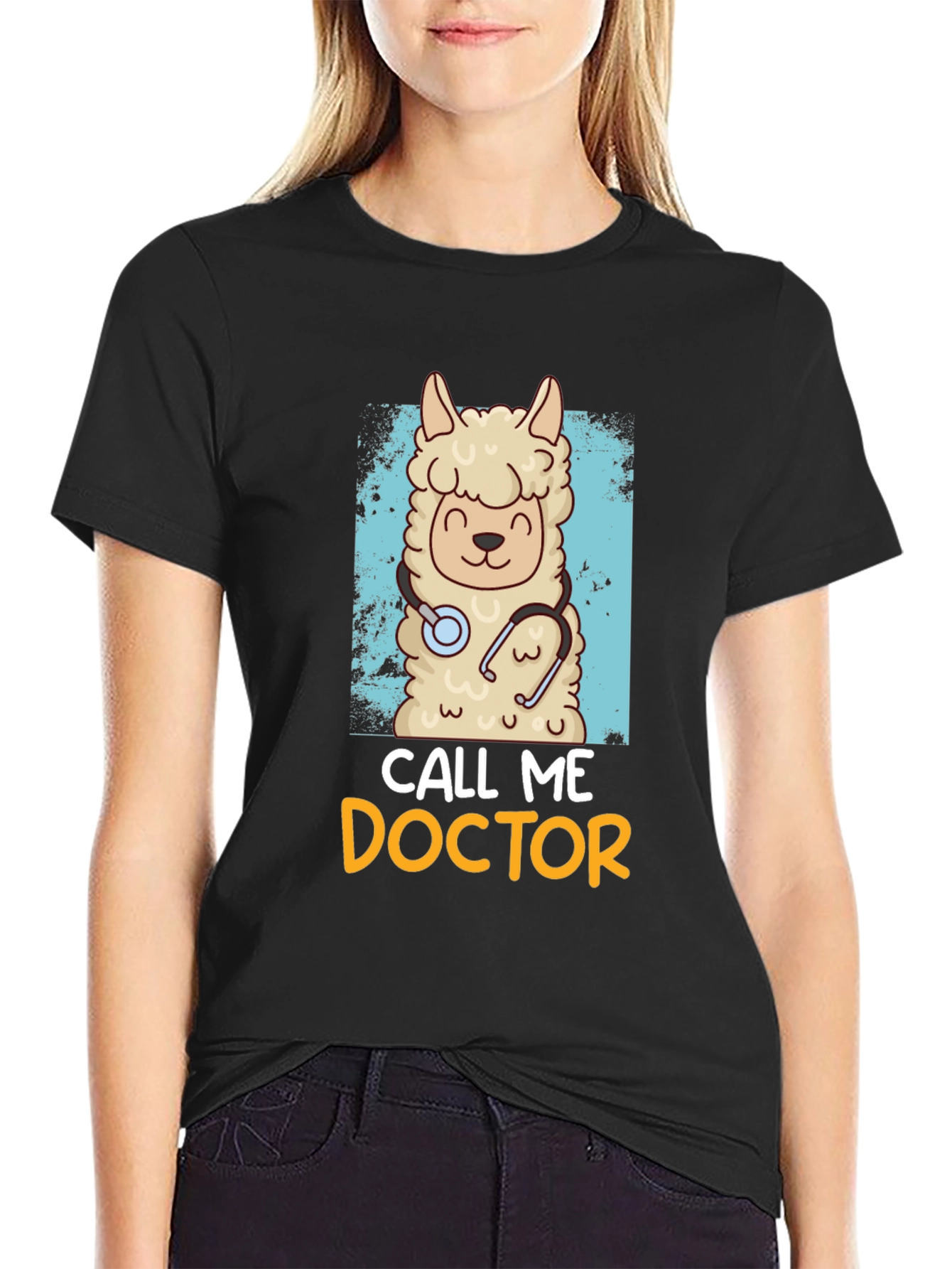 Black Call Me Doctor Llama Graphic Tee view 2