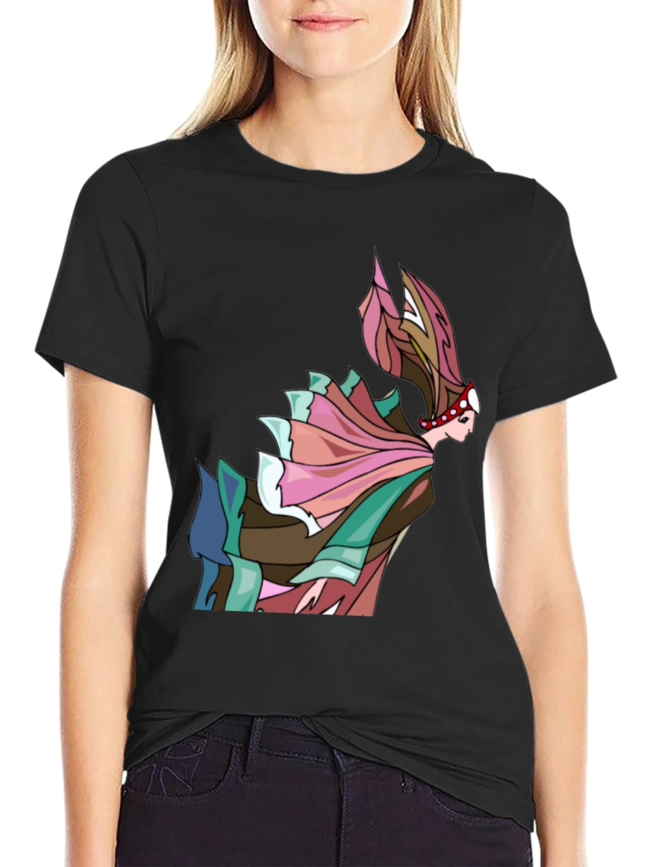 Black Abstract Art Woman T-Shirt view 2