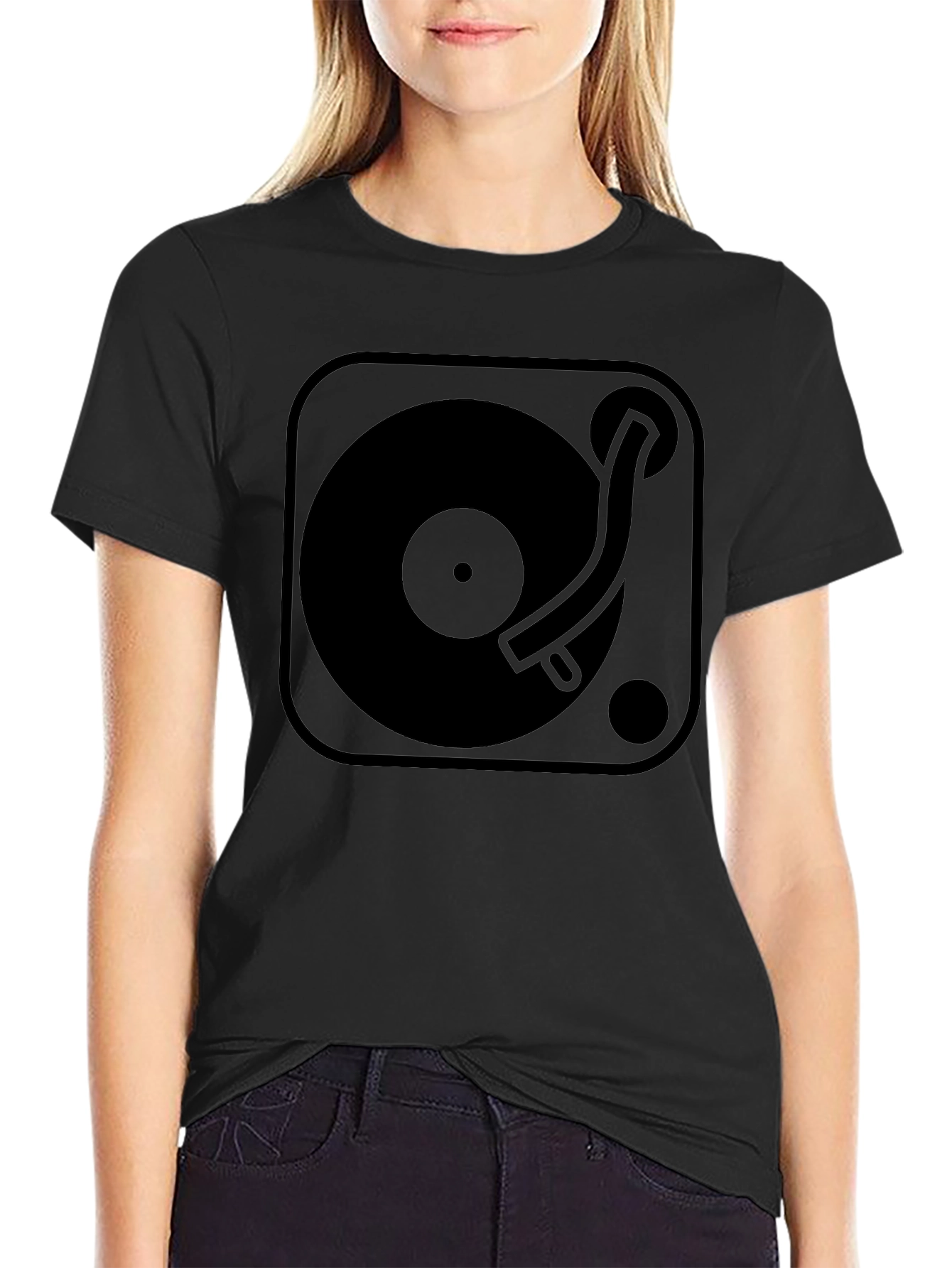 Black Turntable Graphic Tee - Vintage DJ T-Shirt view 2