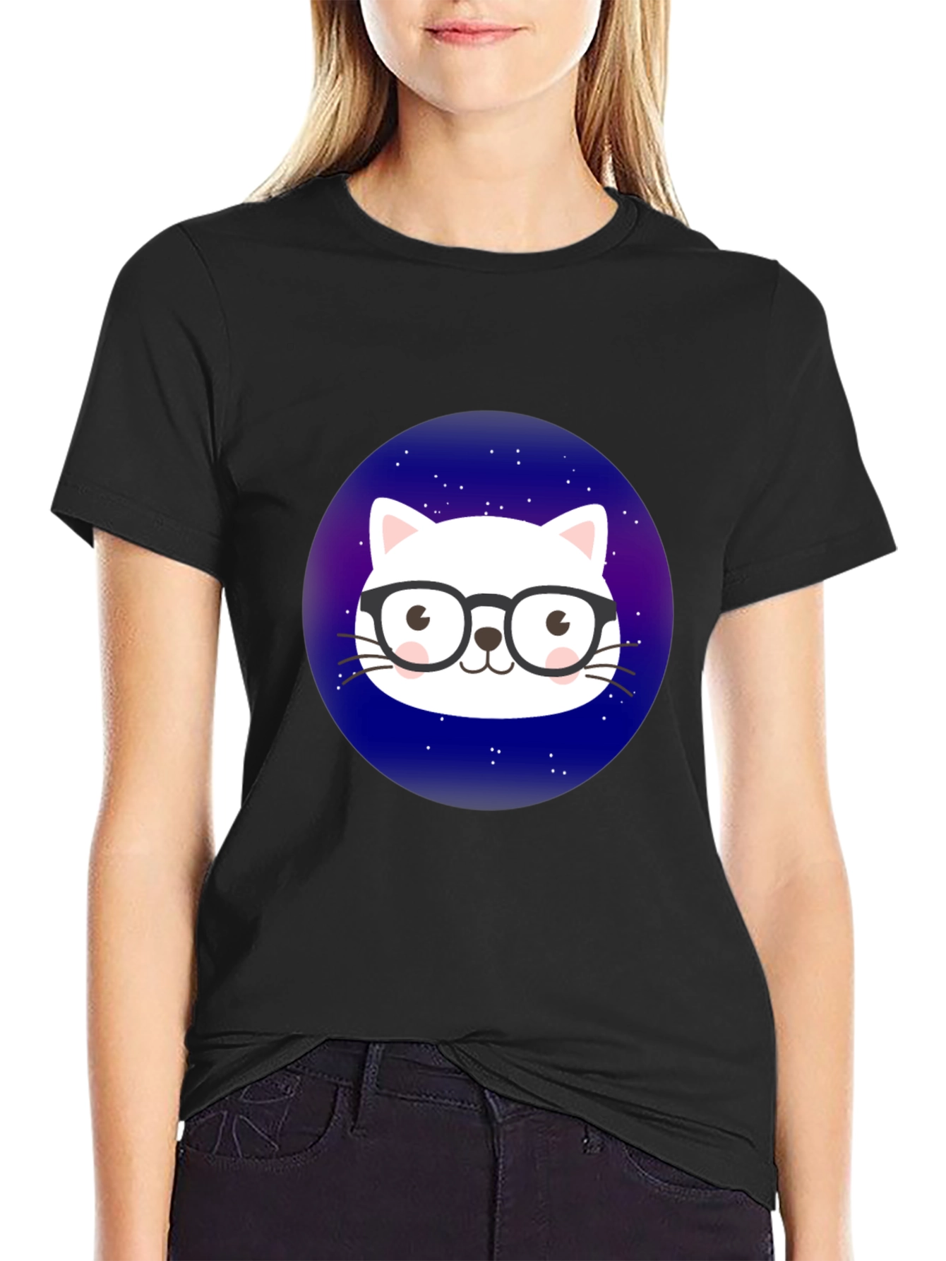 Black Cool Cat in Space T-Shirt view 2