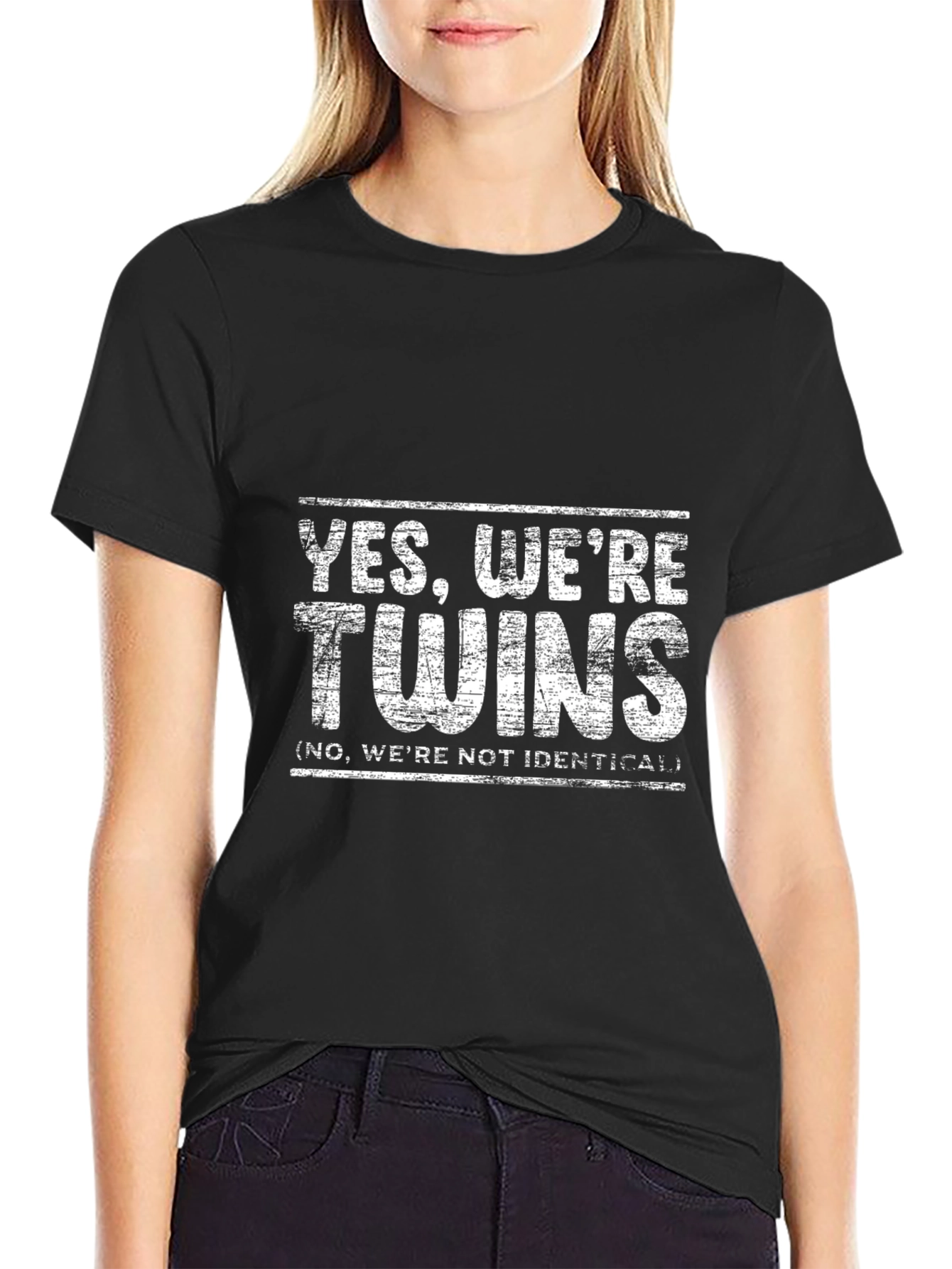 Black Yes, We're Twins Graphic T-Shirt view 2