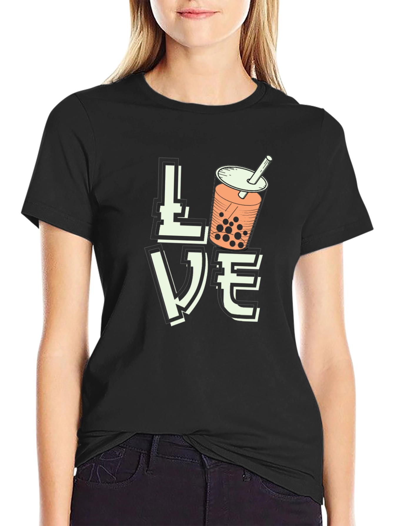 Black Love Bubble Tea Graphic T-Shirt - Black view 2