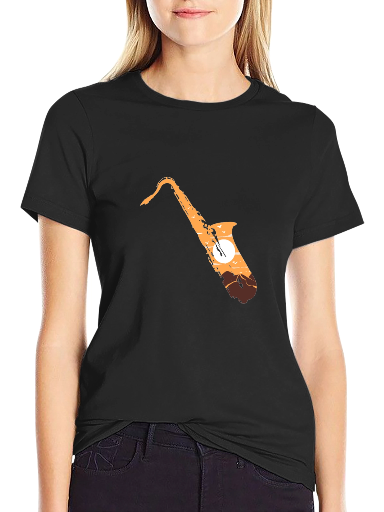 Black Saxophone Sunset Graphic T-Shirt - Stylish Music Lover Tee view 2