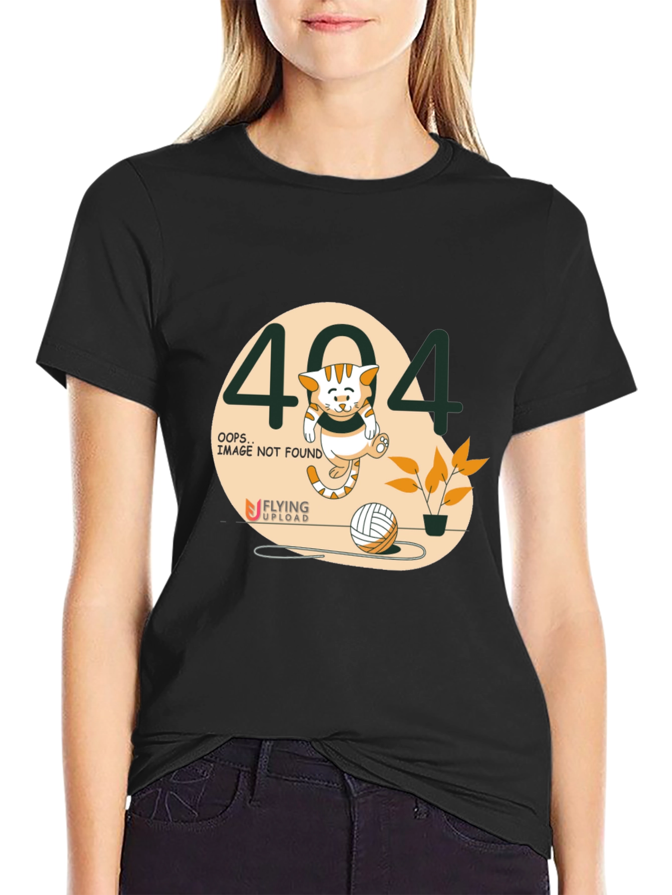 Black 404 Error Cat T-Shirt view 2