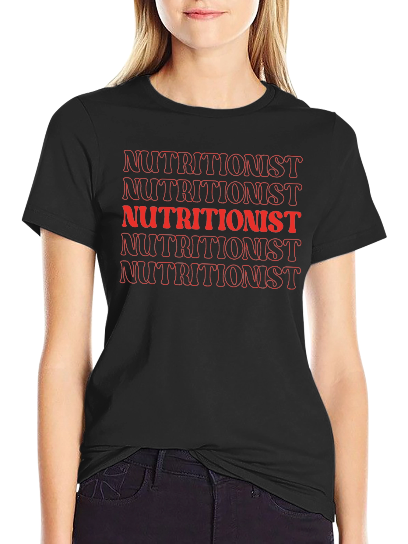 Black Nutritionist T-Shirt - Red Retro Text Design view 2