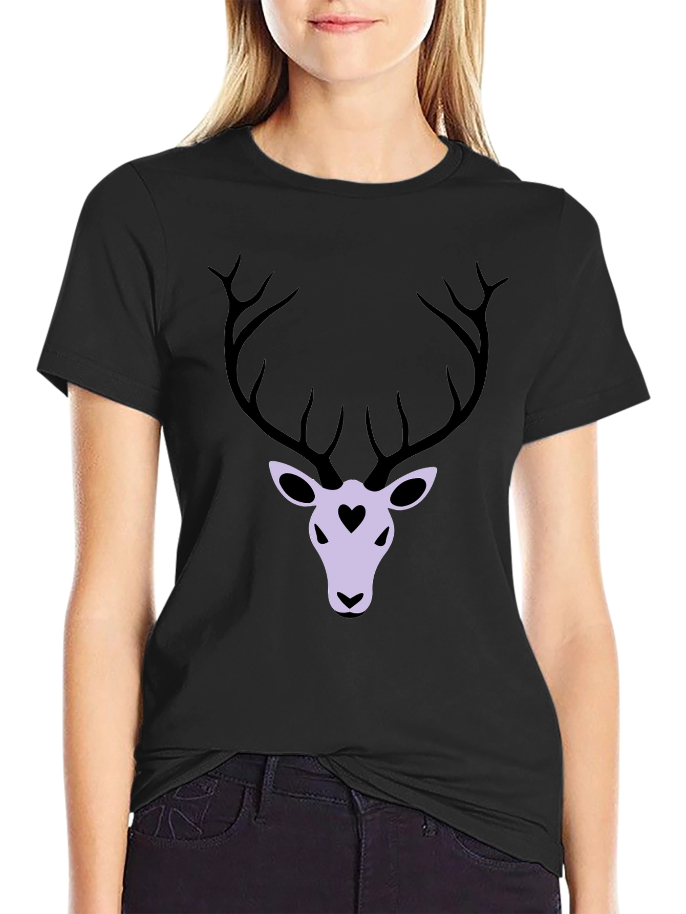 Black Deer Heart Graphic T-Shirt - Black view 2