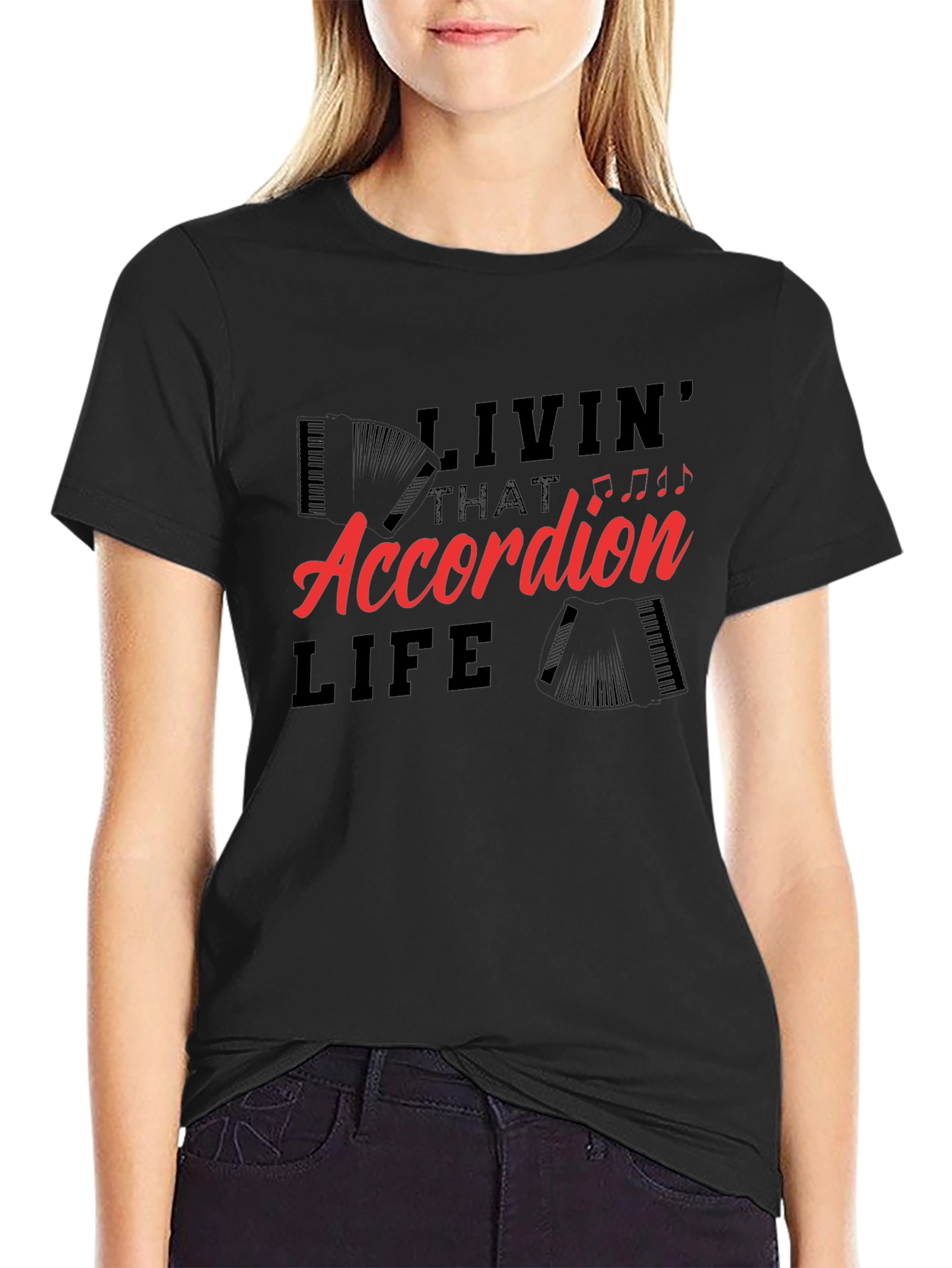 Black Accordion Life T-Shirt - Musician Tee view 2