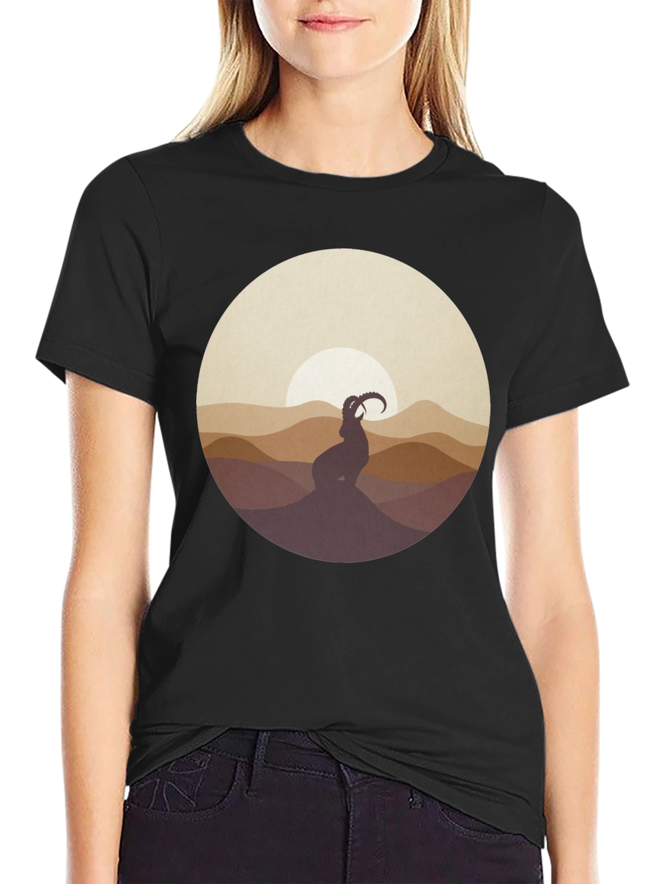 Black Mountain Goat Silhouette T-Shirt - Black view 2