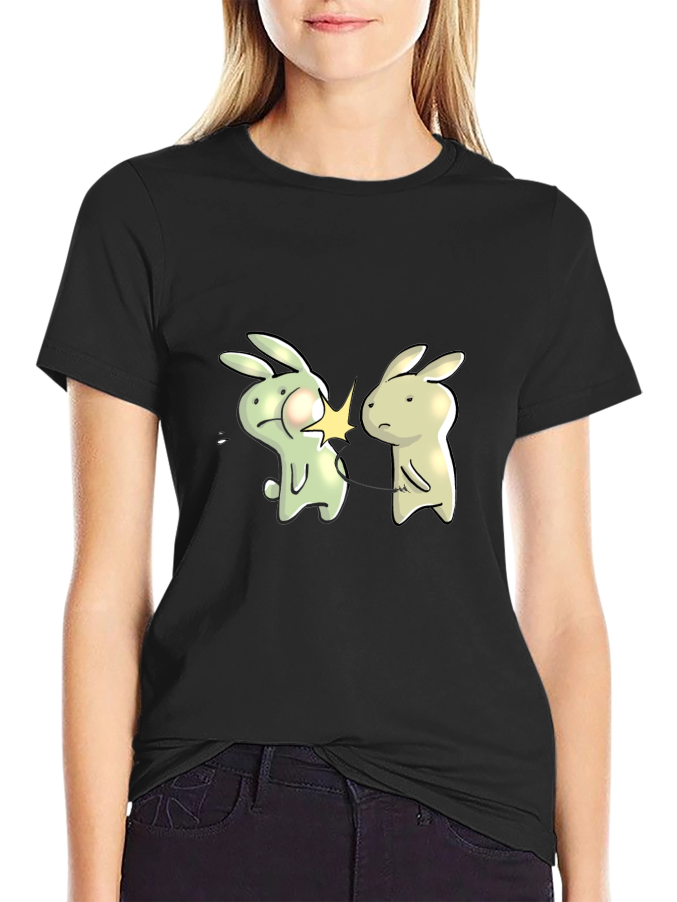 Black Funny Bunny Slap T-Shirt - Black Cotton Tee view 2